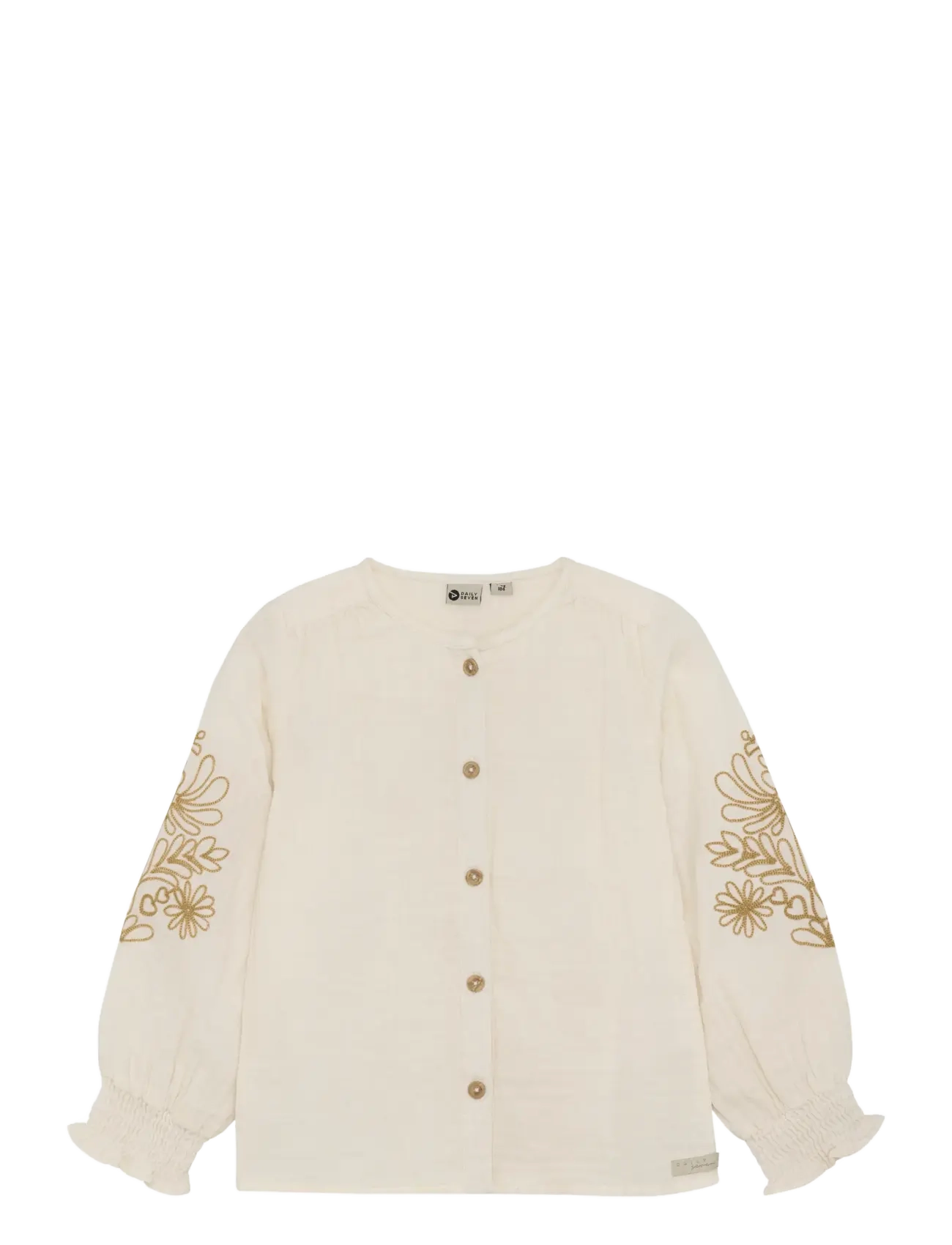 Daily 7 Shirt Longsleeve Embroidery, Børn, Broderet Langærmet Skjorte, Cream, Str: 134