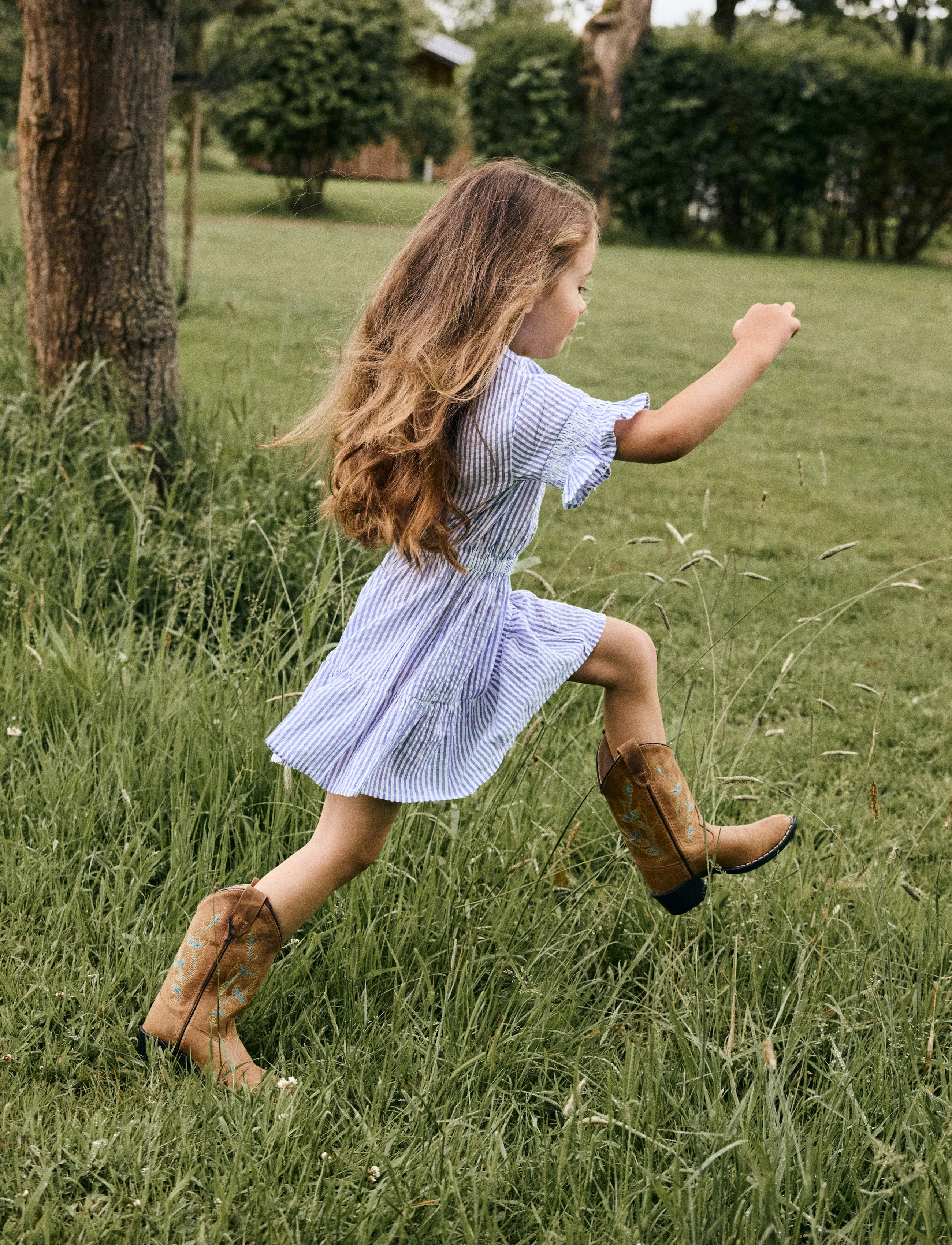 Daily 7 Dress Stripe Ruffle, 104, Casual Dresses, Blau - Short-sleeved Kinder