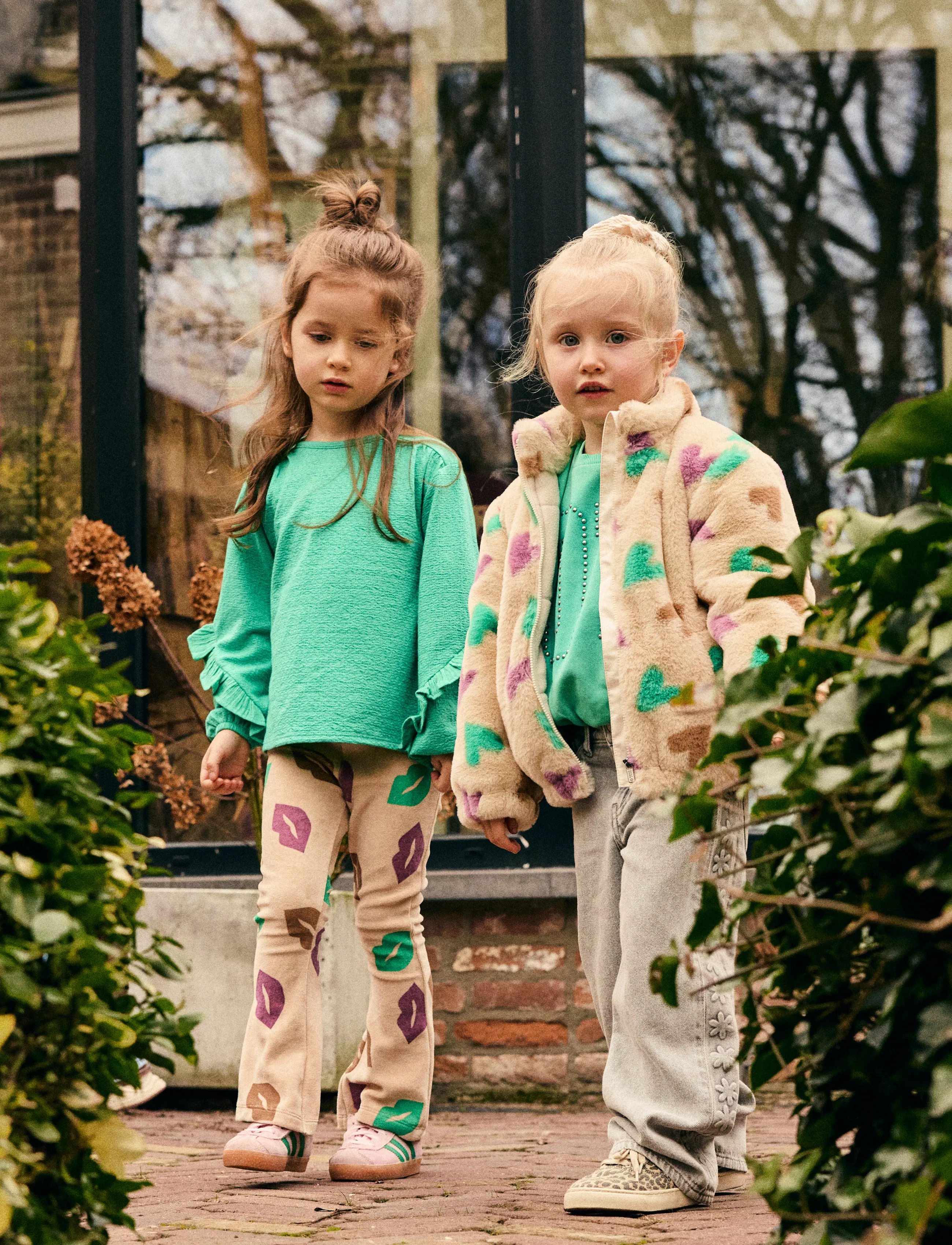 Daily 7 Teddy Jacket Hearts, 110, Fleece Oberbekleidung, Beige - Jackets, Kinder
