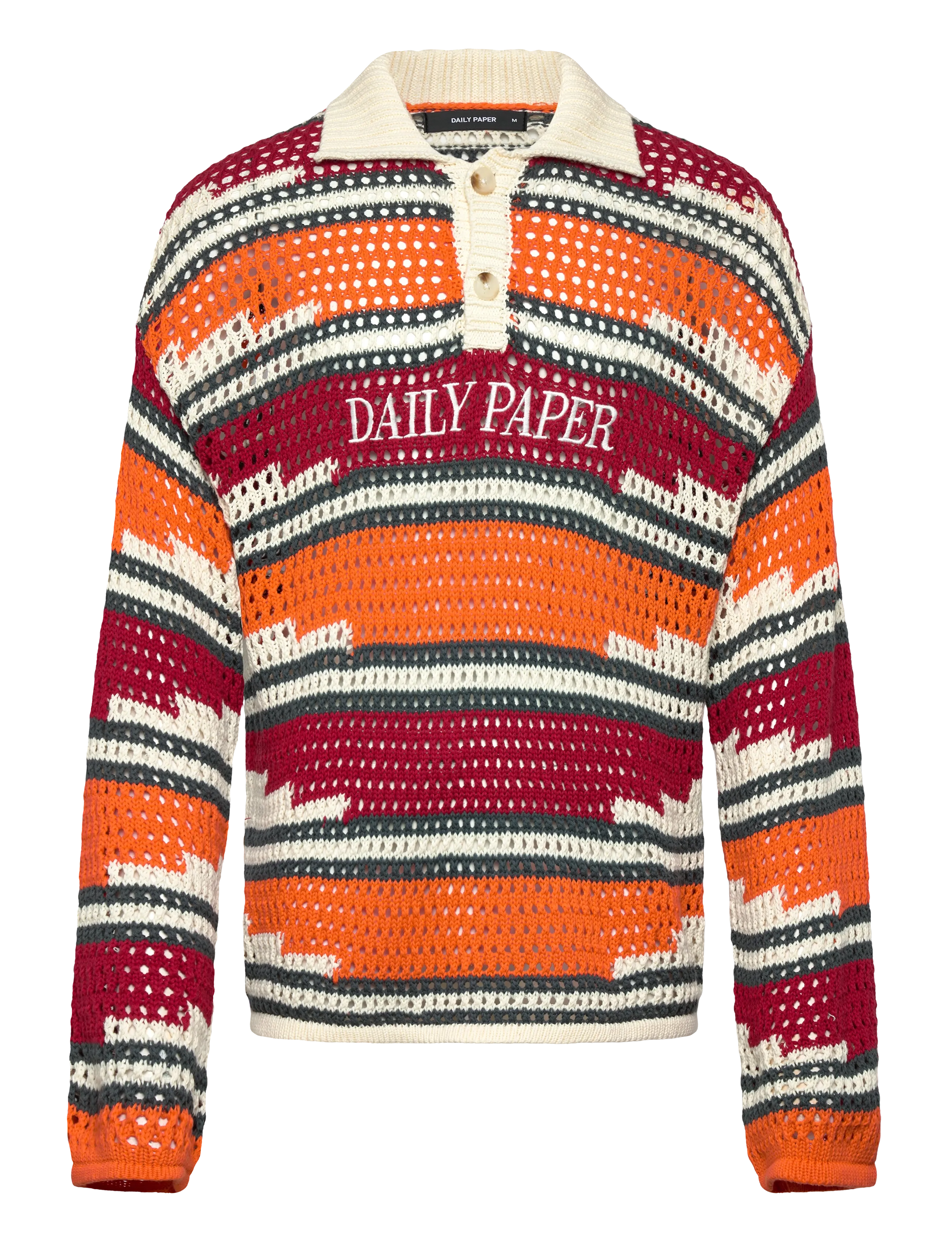Daily Paper Kente Stripe Knit Polo, Mænd, Stribet Strikket Polosweater, Orange, Str: M