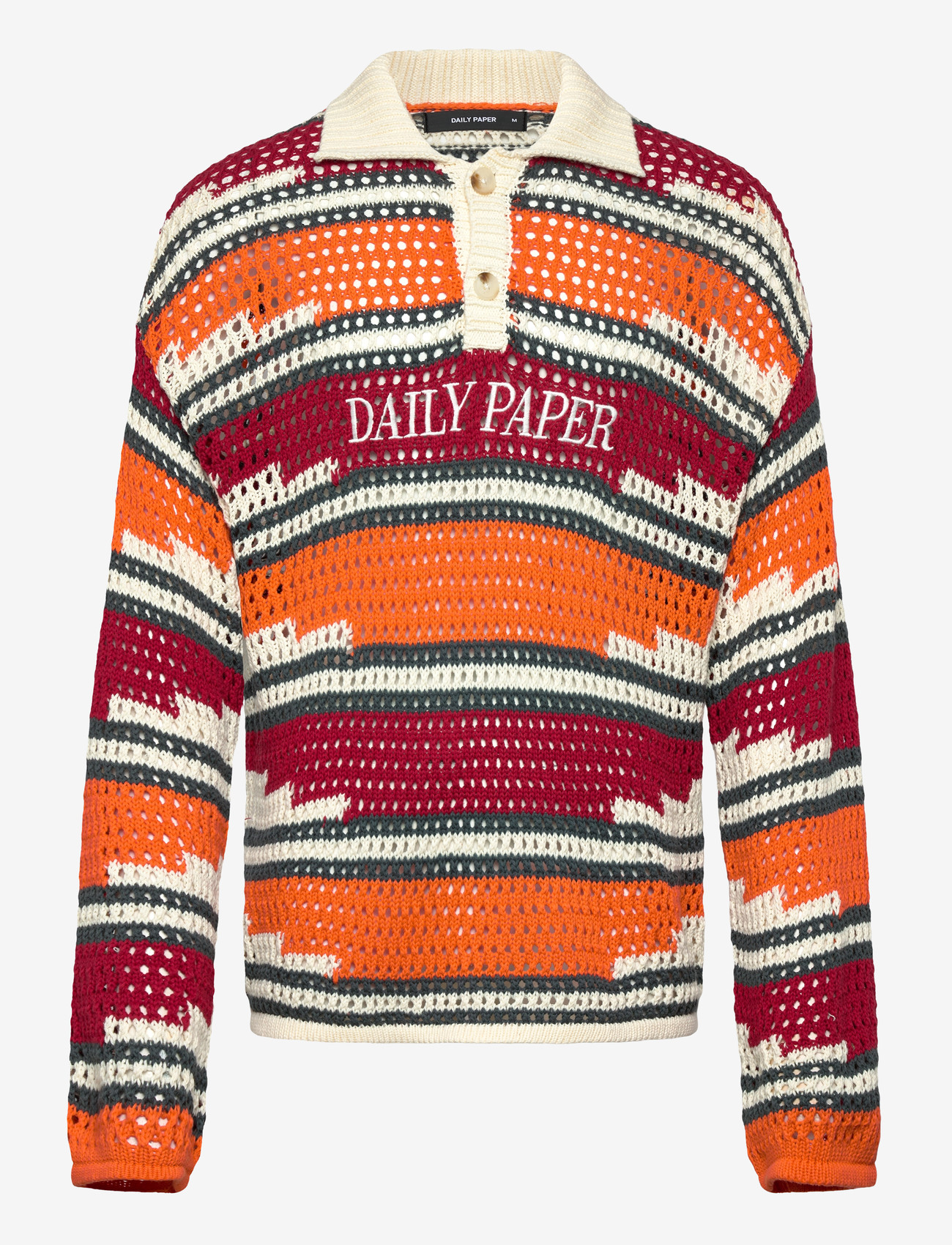 Daily Paper - kente stripe knit polo - poloer i strik med lange ærmer - haute red / tigerlily - 0