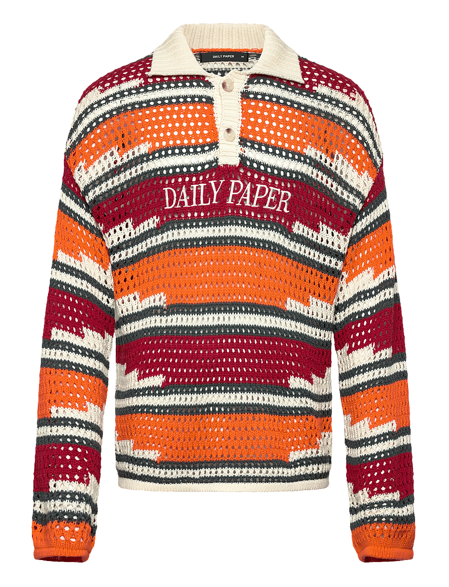 Daily Paper - kente stripe knit polo - langärmelige strick-polohemden - haute red / tigerlily - 0