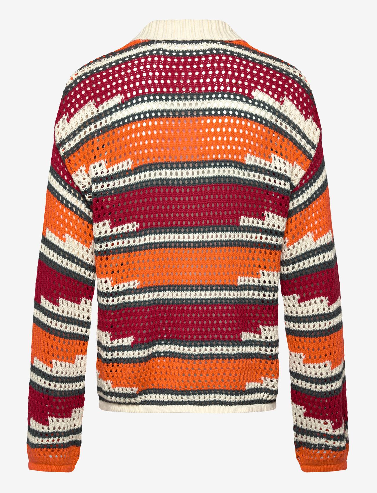Daily Paper - kente stripe knit polo - poloer i strik med lange ærmer - haute red / tigerlily - 1