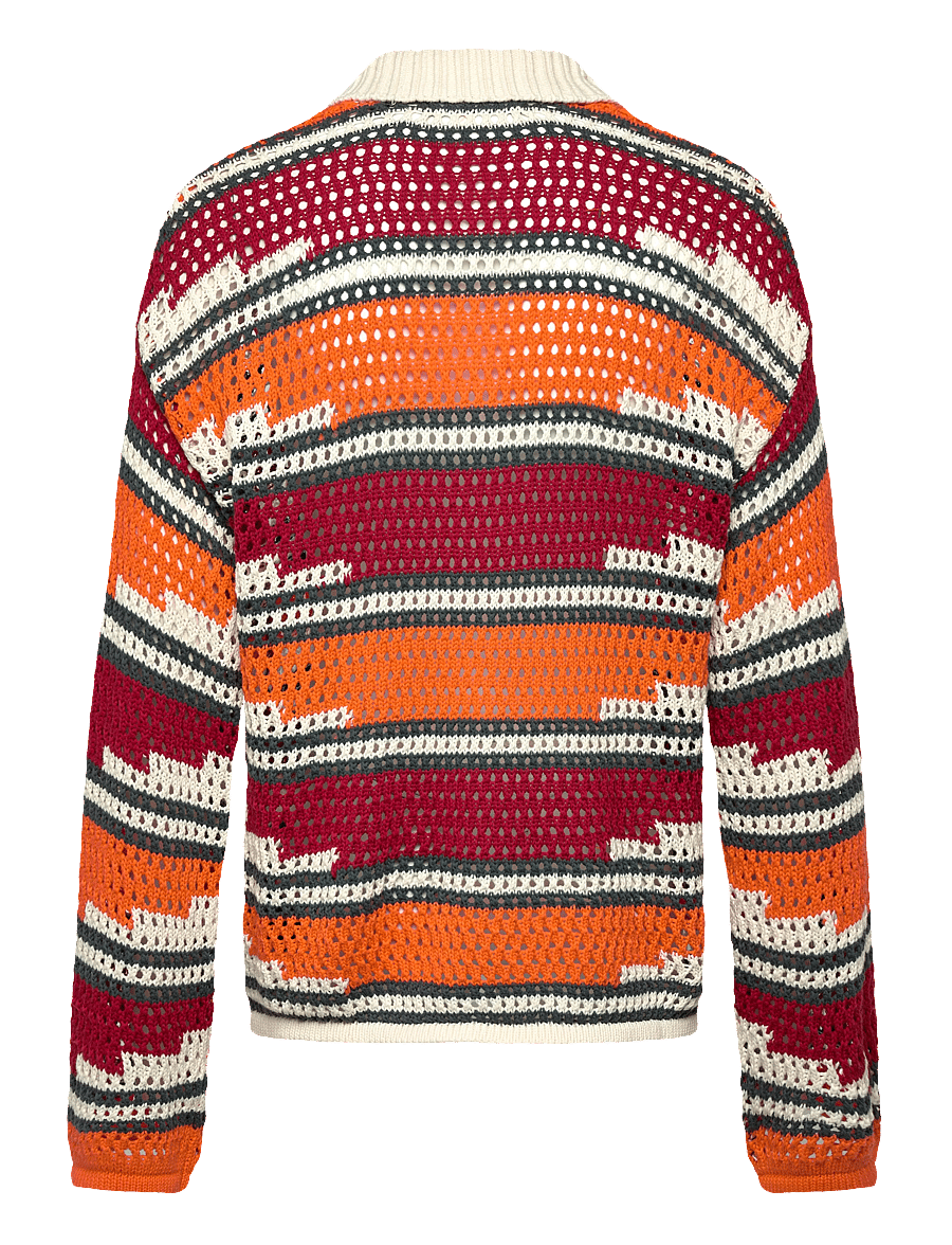 Daily Paper - kente stripe knit polo - langärmelige strick-polohemden - haute red / tigerlily - 1