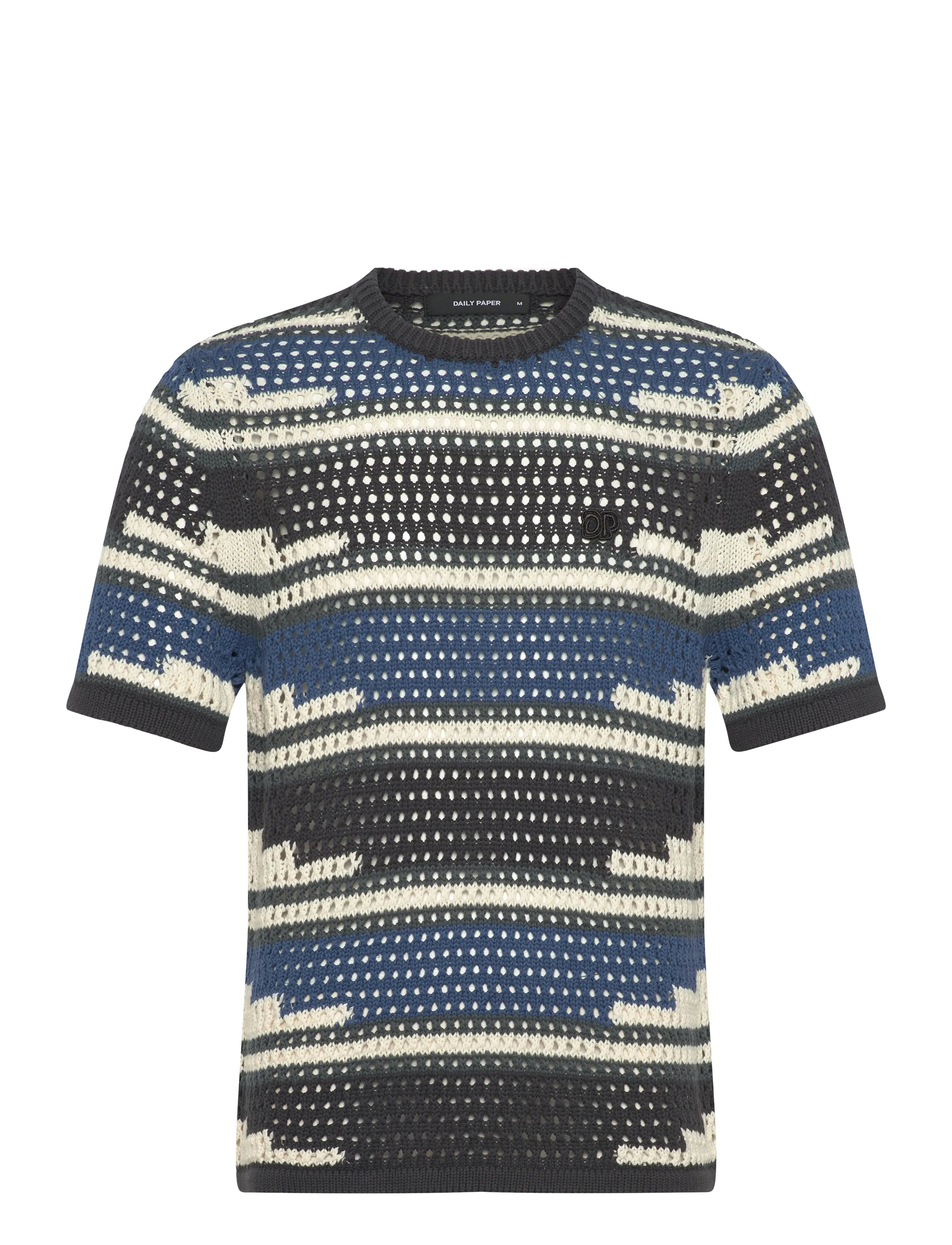 Daily Paper Kente Stripe Knit Shirt, Mænd, Stribet Hulstrikket Top, Blå, Str: M