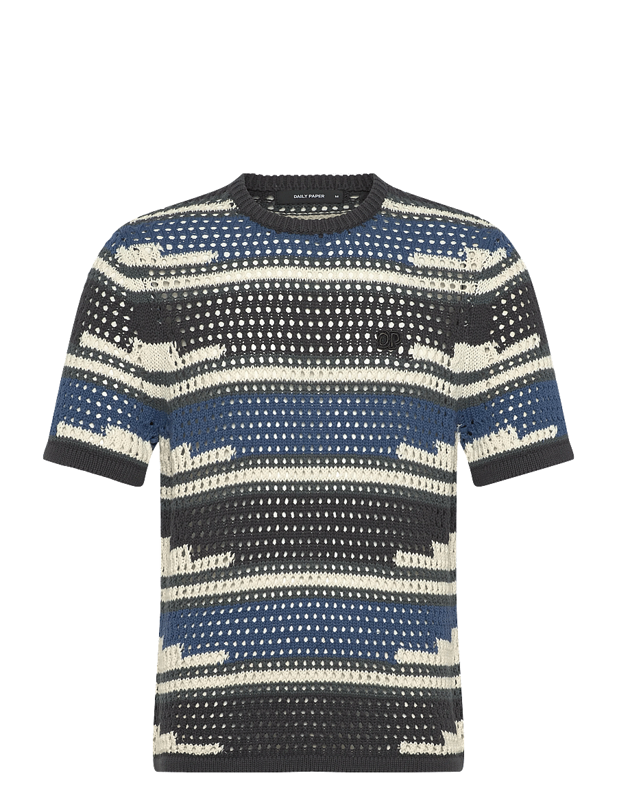 Daily Paper - kente stripe knit shirt - kurzärmelig - woodland grey - 0