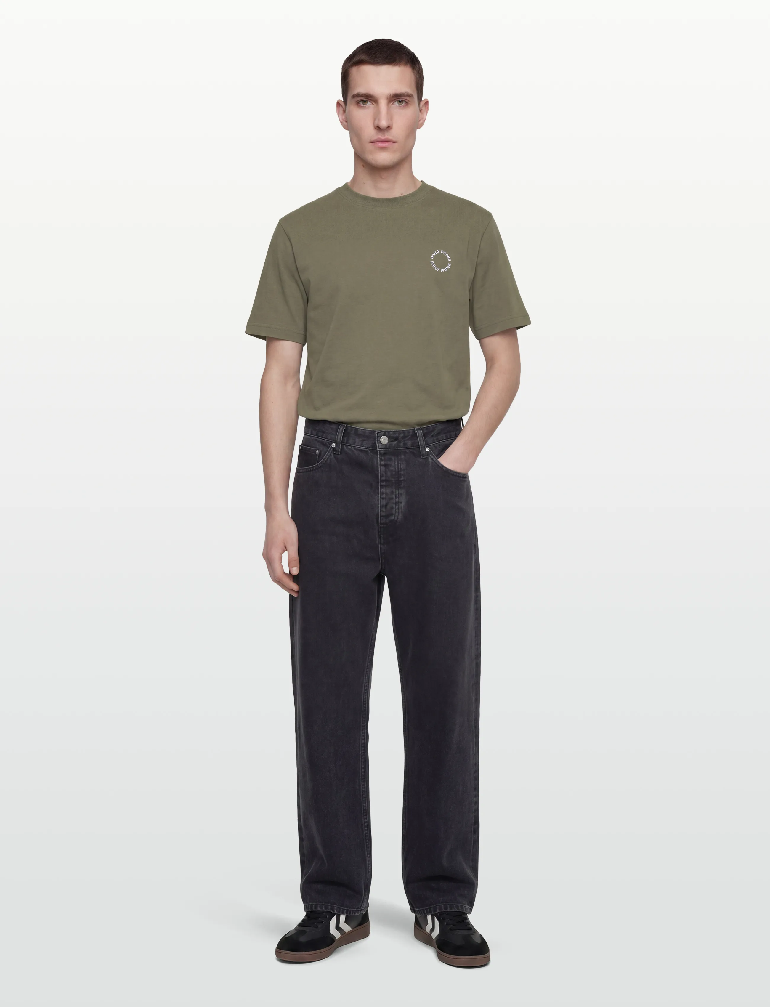 Daily Paper Orbit Embroidery T-Shirt, Mænd, Broderet T-Shirt, Kakigrøn, Str: XXL