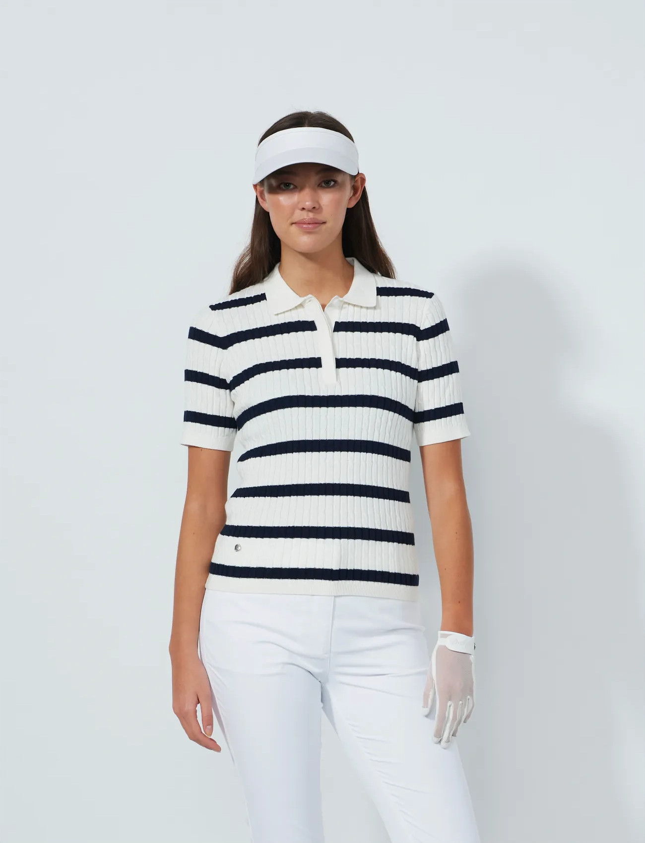 Daily Sports Stripe Madelene 1/2S Polo Shirt - White - XS