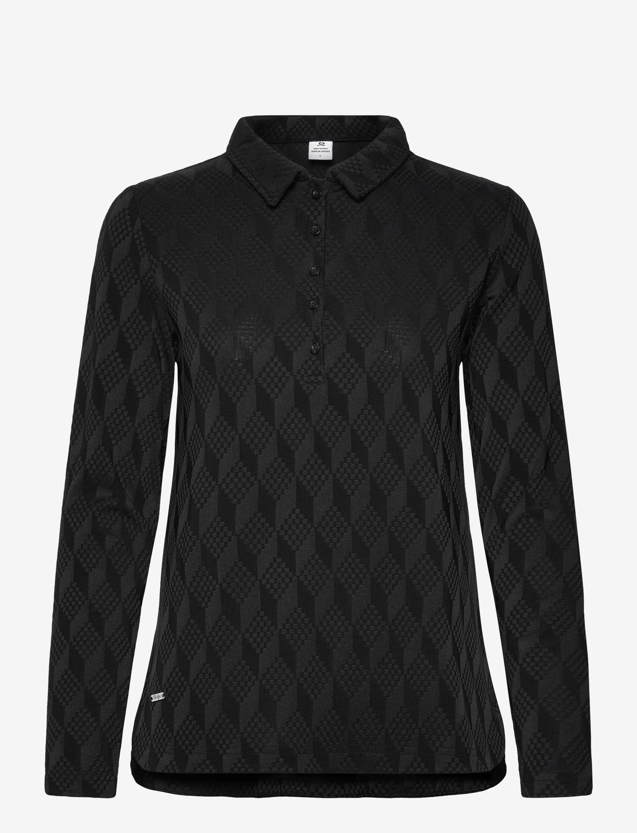 Daily Sports - Graphic Jaquard LS Poloshirt - tops & t-shirts - black - 1