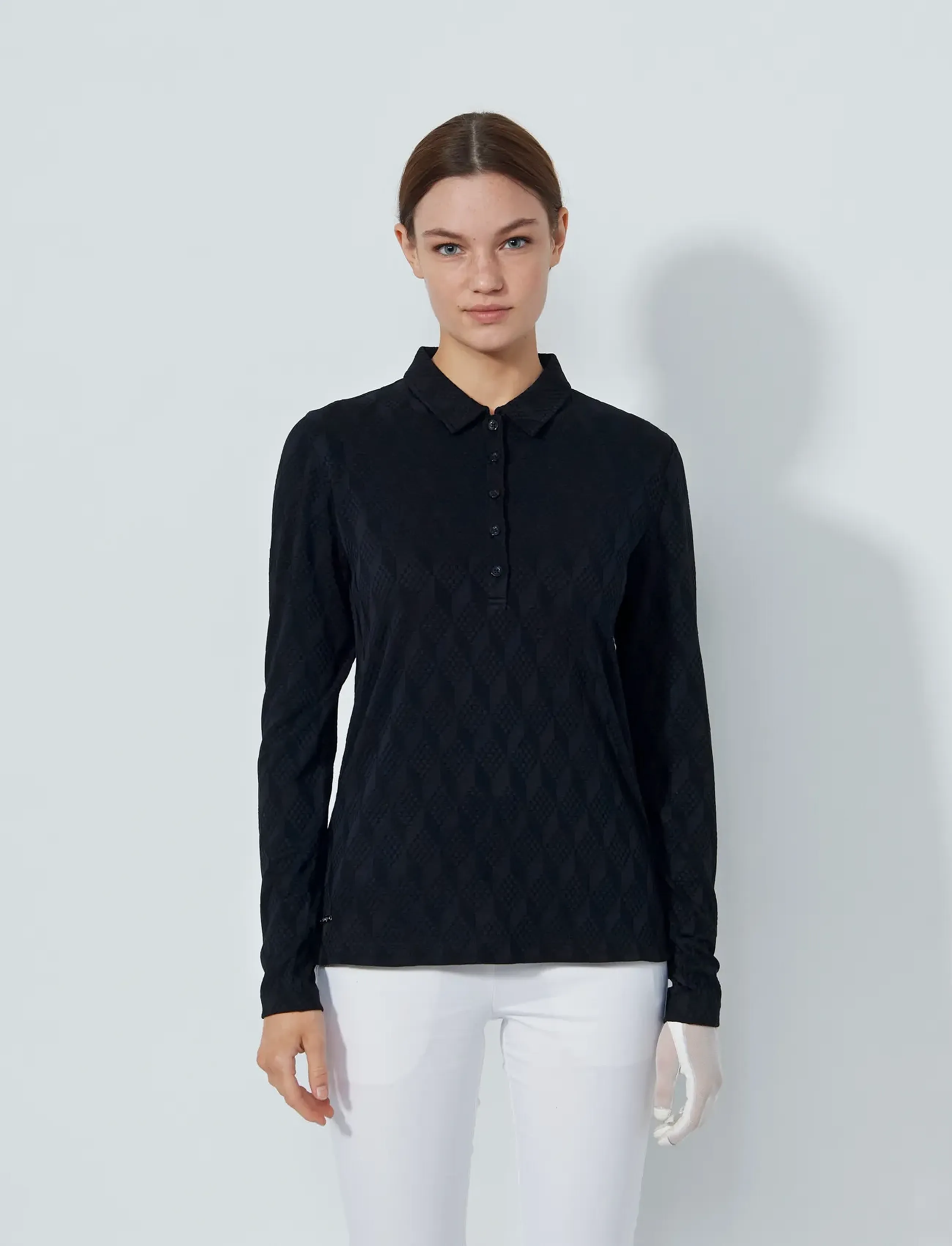 Daily Sports Graphic Jaquard LS Poloshirt - T-Shirts & Tops - BLACK / black