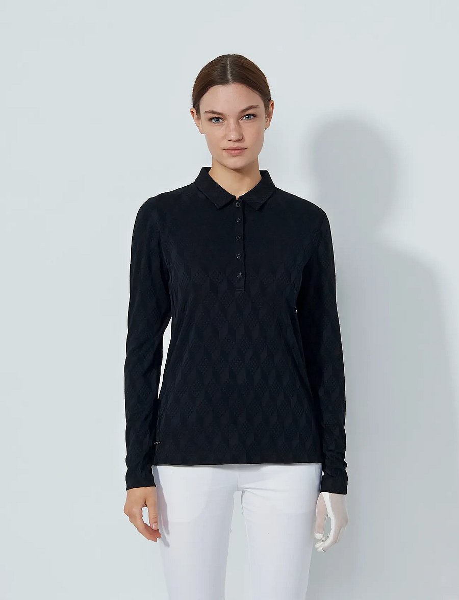 Daily Sports - Graphic Jaquard LS Poloshirt - koszulki polo - black - 0