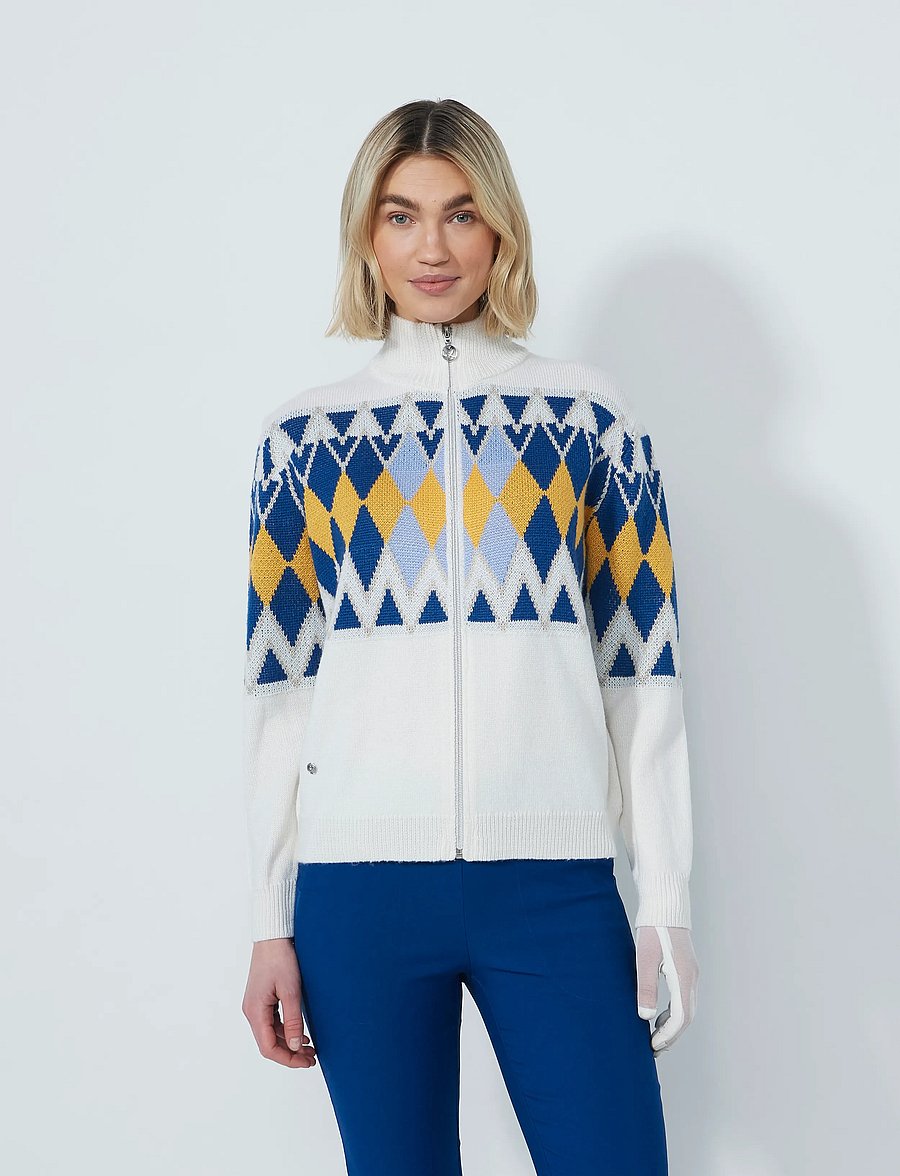 Daily Sports - Placed Argyle Cardigan lined - sweatshirts - white - 0