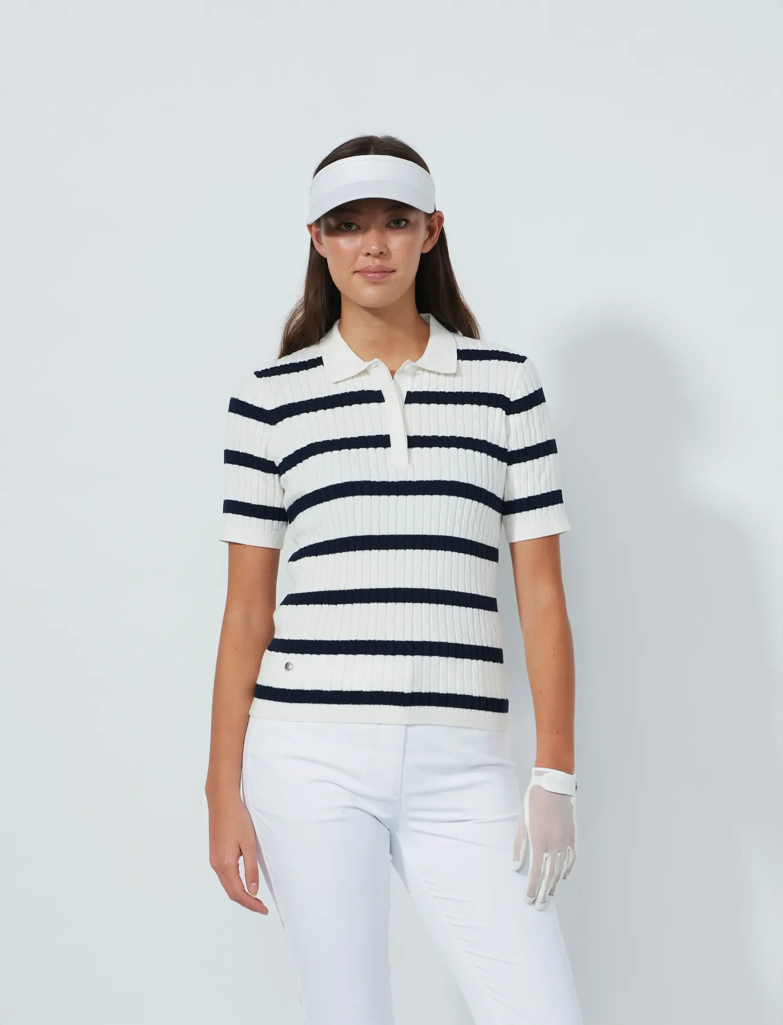 Daily Sports Stripe Madelene 1/2S Polo shirt - T-shirts & Toppar - NAVY / white