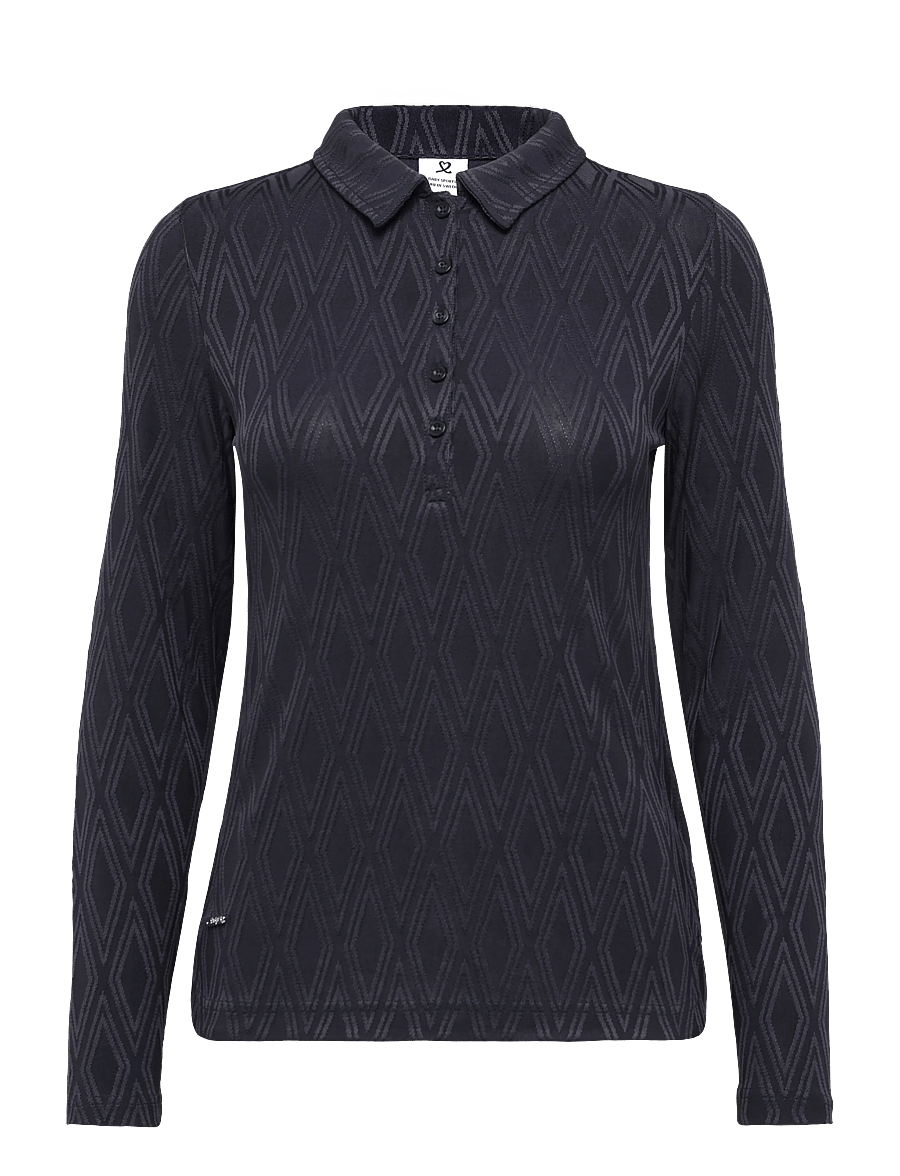 Daily Sports - Graphic Jaquard LS Poloshirt - toppe & t-shirts - navy - 1