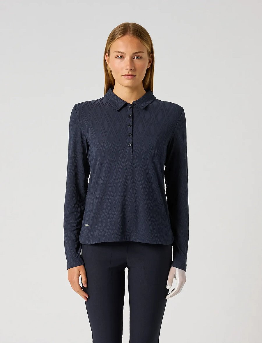 Daily Sports - Graphic Jaquard LS Poloshirt - toppe & t-shirts - navy - 0