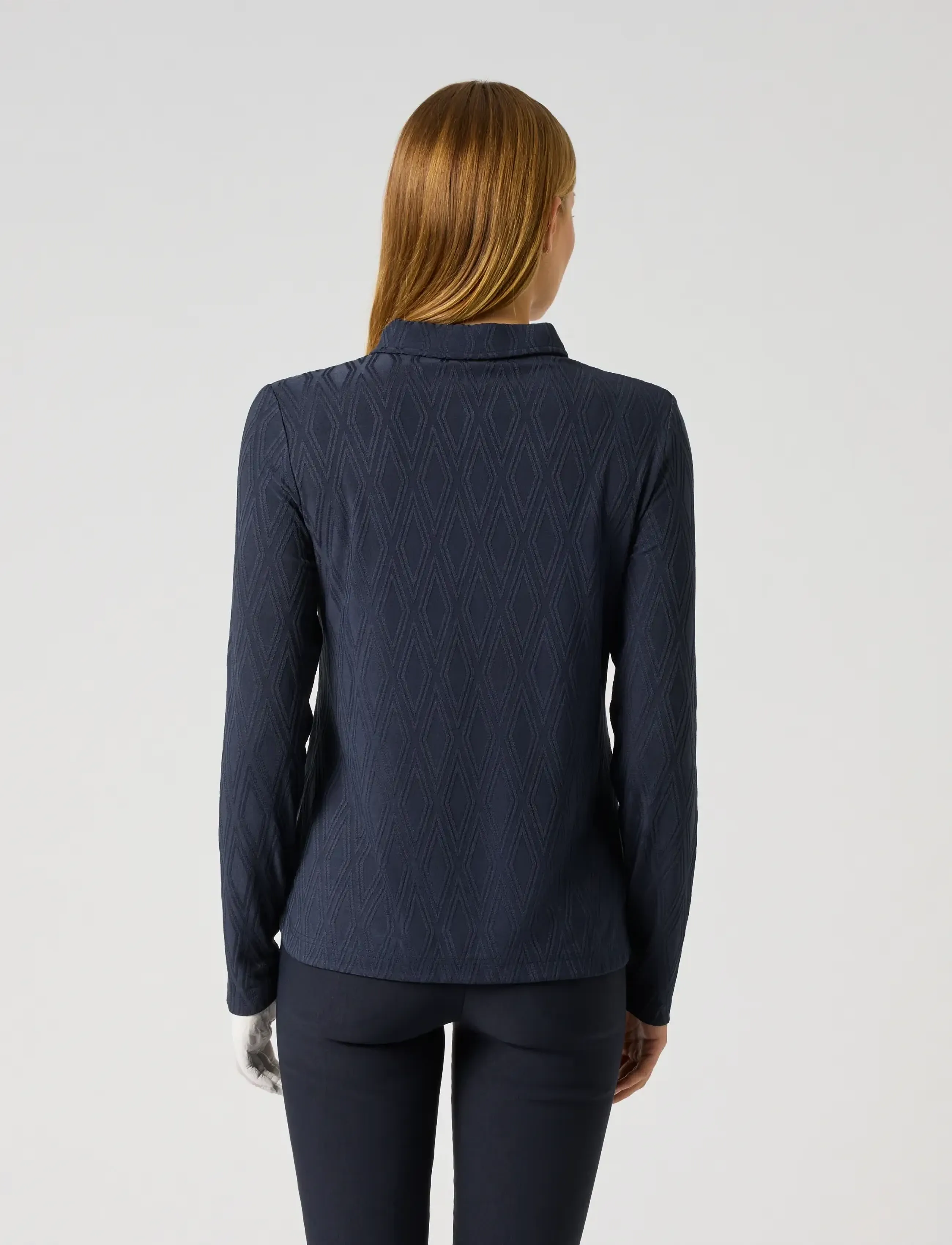 Daily Sports - Graphic Jaquard LS Poloshirt - toppe & t-shirts - navy - 3