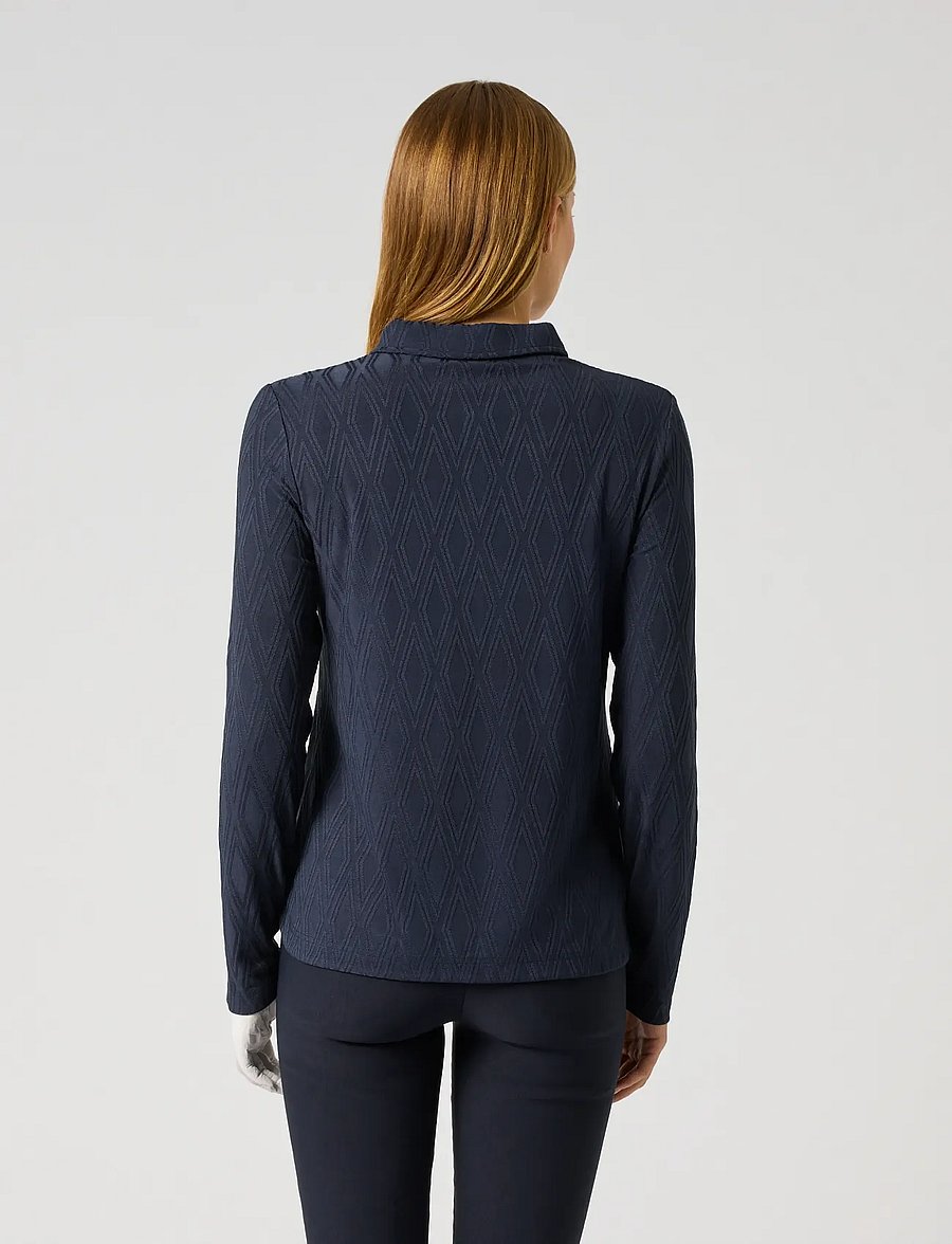 Daily Sports - Graphic Jaquard LS Poloshirt - toppe & t-shirts - navy - 3