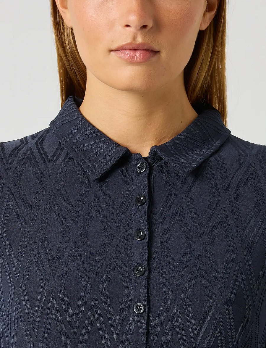 Daily Sports - Graphic Jaquard LS Poloshirt - toppe & t-shirts - navy - 4