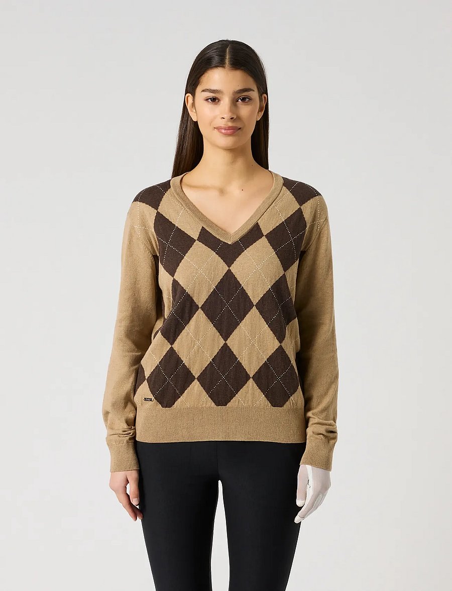 Daily Sports - Argyle V-neck Pullover - sporta džemperi un džemperi ar kapuci - bark - 0