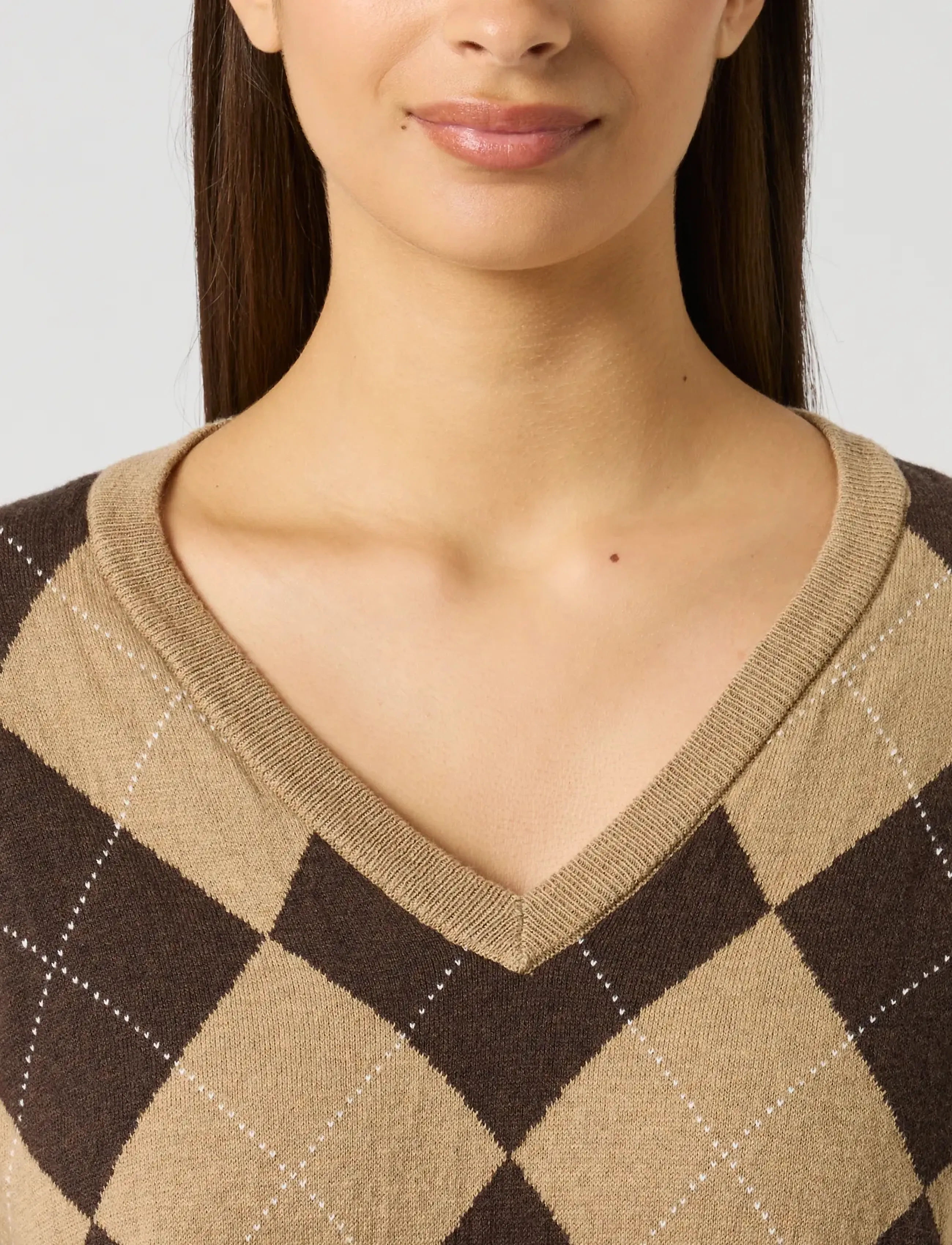 Daily Sports - Argyle V-neck Pullover - sporta džemperi un džemperi ar kapuci - bark - 4