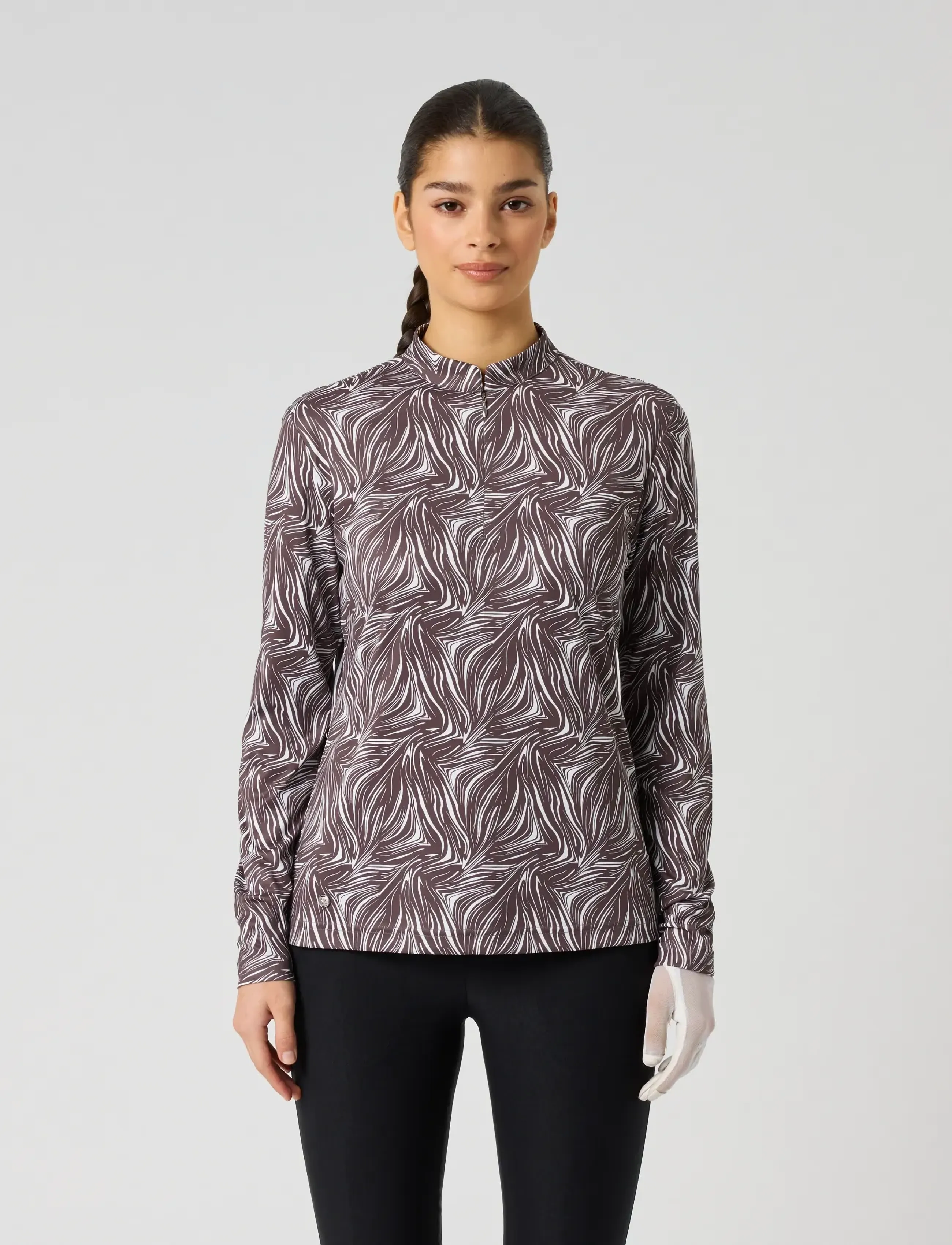 Daily Sports Dull Printed Ls Half Neck, Trykt Halv Hals Langærmet Top, Brun, Str: S