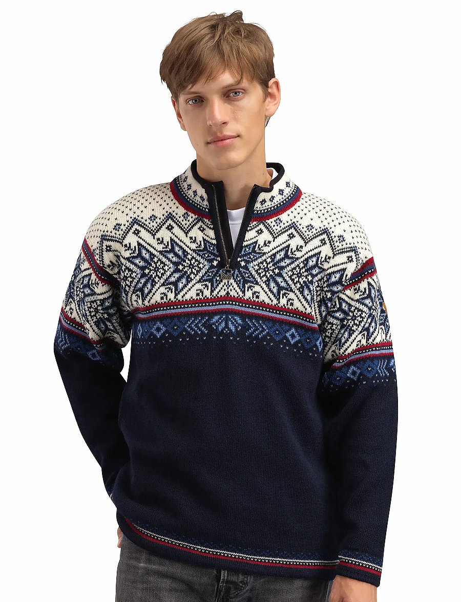 Dale of Norway - Vail Masc Sweater - half zip jumpers - midnightnavy redrose offwhite - 0