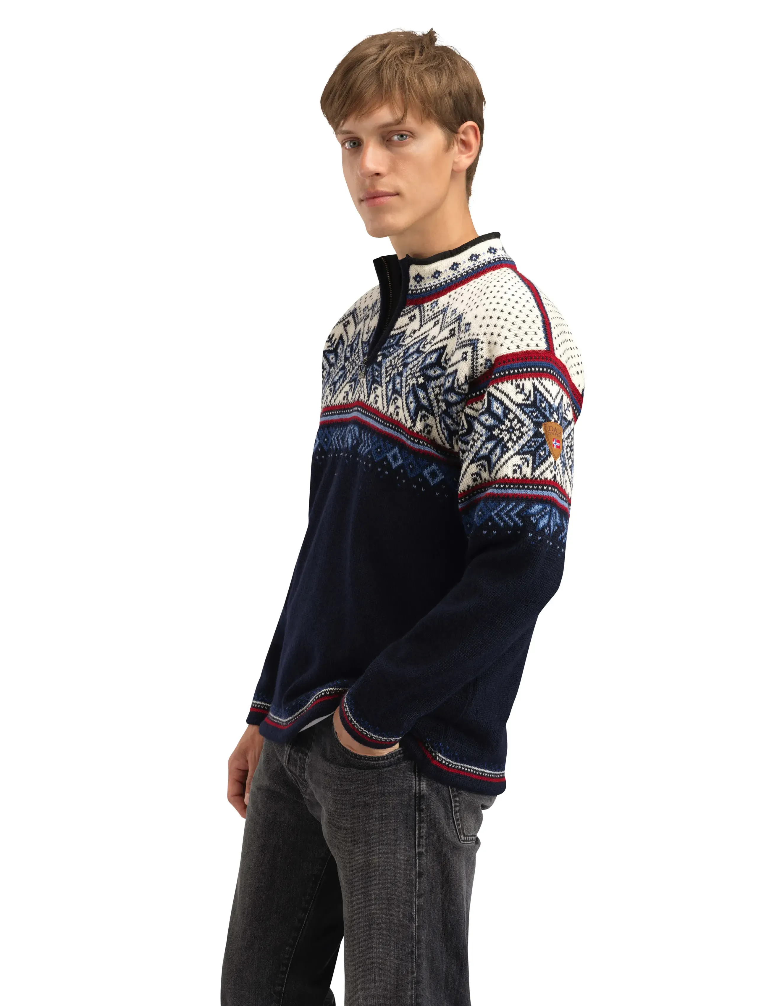 Dale of Norway - Vail Masc Sweater - half zip jumpers - midnightnavy redrose offwhite - 2
