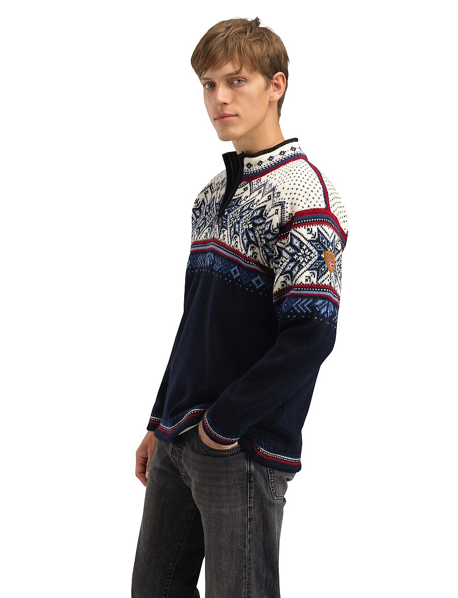 Dale of Norway - Vail Masc Sweater - half zip jumpers - midnightnavy redrose offwhite - 2
