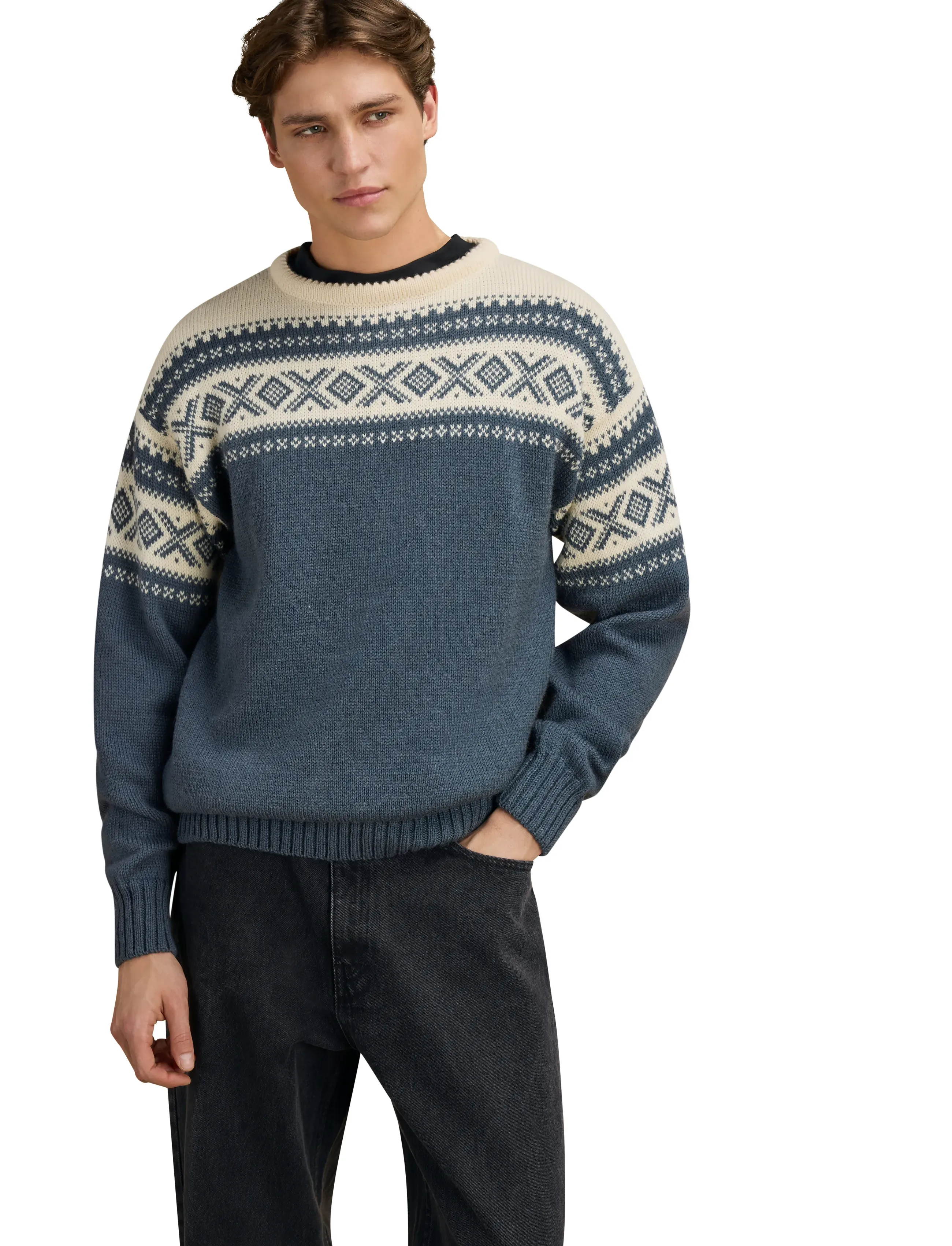 Dale of Norway - Cortina 1956 Uni Sweater - Ümara kaelusega - steel offwhite - 0
