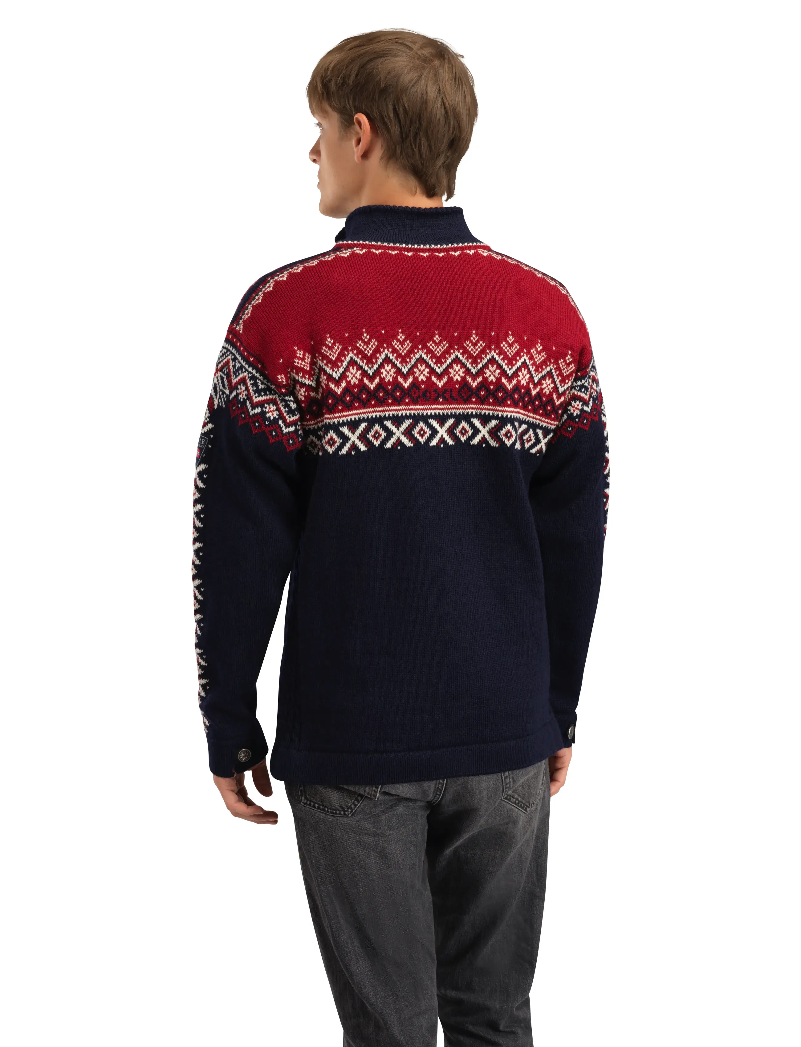 Dale of Norway - 140th Anniversary Masc Sweater - navy redrose offwhite - 4