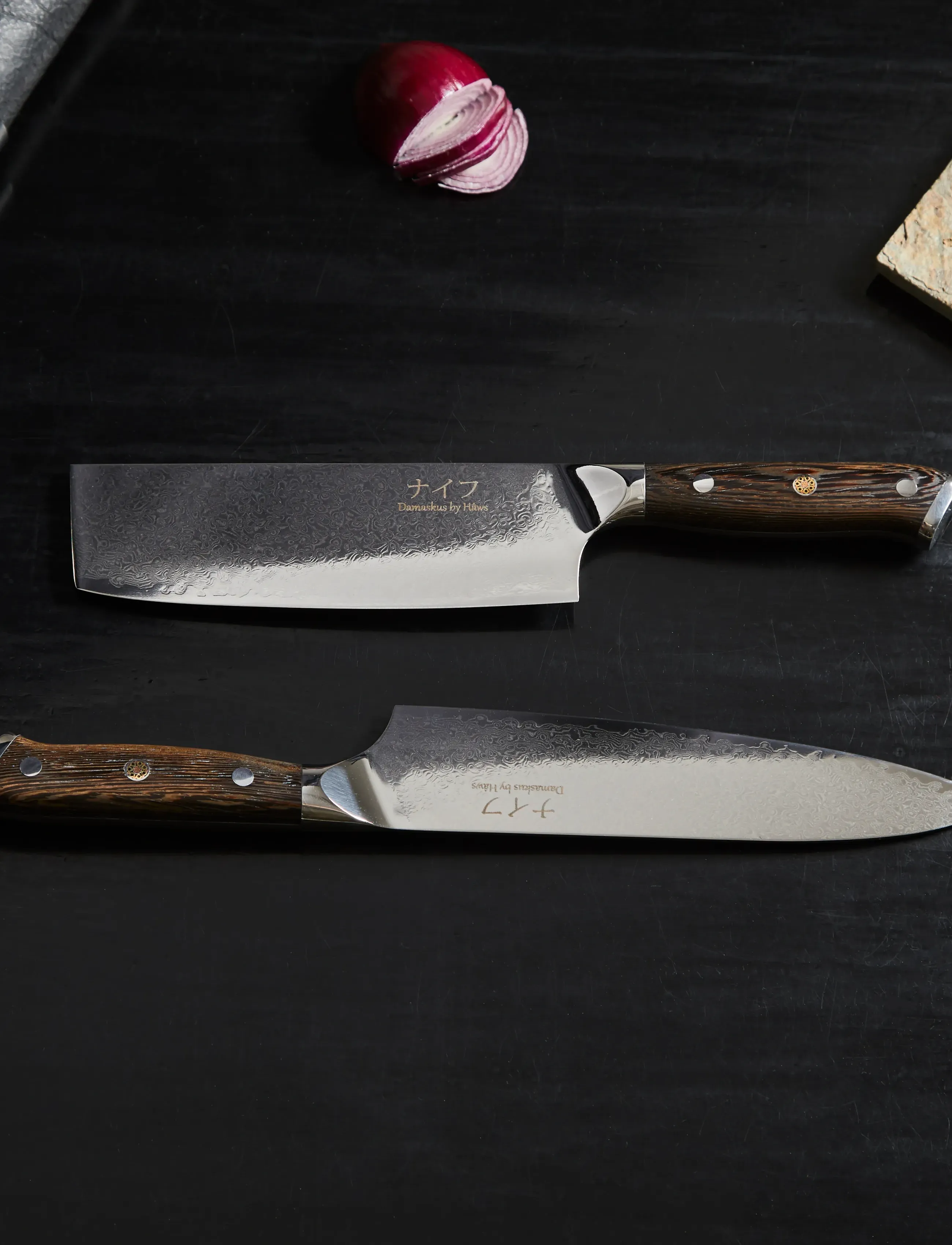 Damascus by Hâws Chef Knife 32 cm + Vegetable Knife 30 cm Wengé, One Size, Brown, Knive Og Tilbehør > Knivsæt, Unisex