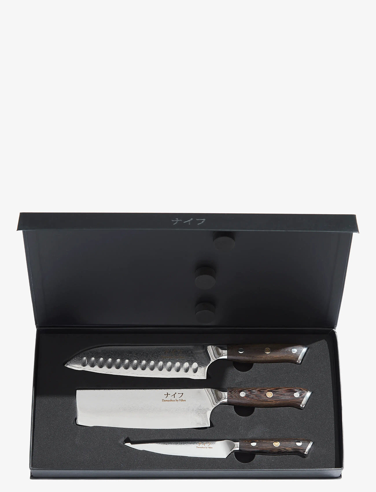 Damascus by Hâws - Santoku Knife 31,7 Cm + Vegetable Knife 30 Cm + Utility Knife 24Cm Wengé - messersets - black - 0