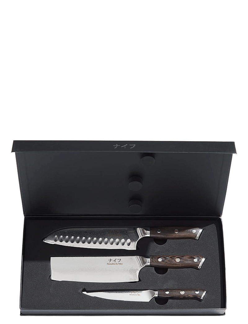 Damascus by Hâws - Santoku Knife 31,7 Cm + Vegetable Knife 30 Cm + Utility Knife 24Cm Wengé - messersets - black - 0