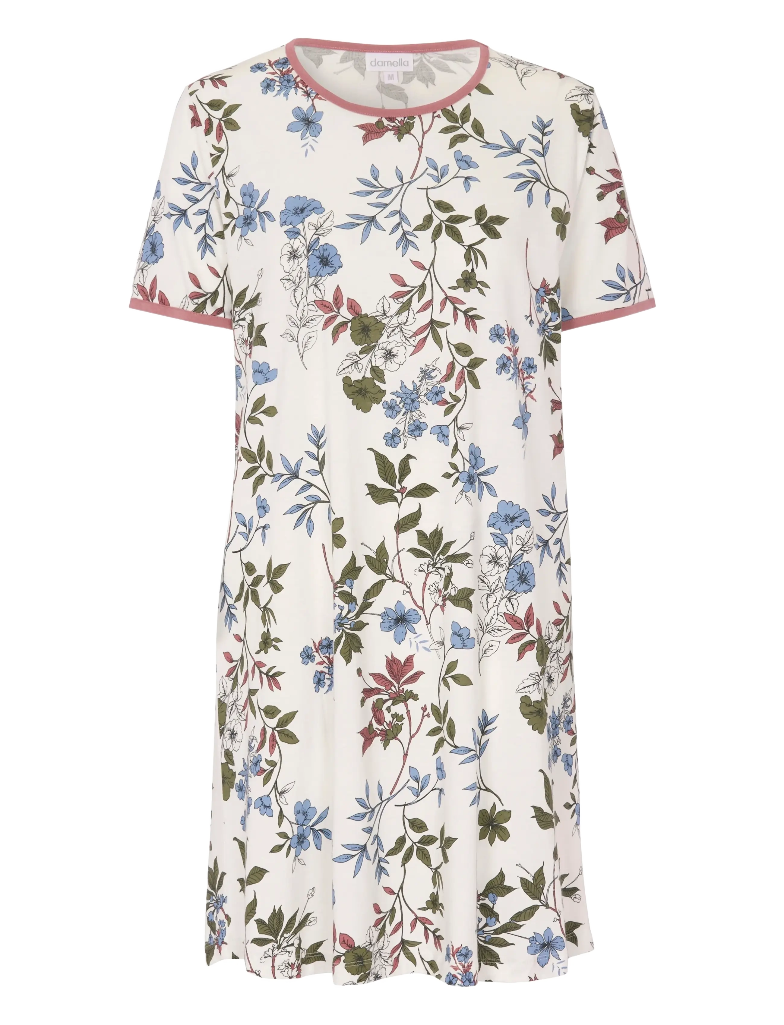 Damella of Sweden Nightdress short sl - Undertøj - ROSEWOOD / white