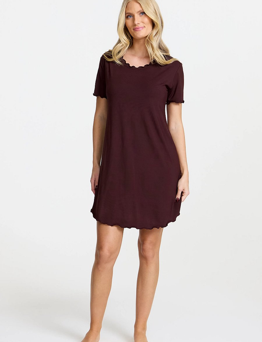 Damella of Sweden - Nightdress short sleeve Josefine - natkjoler - chocolate - 0