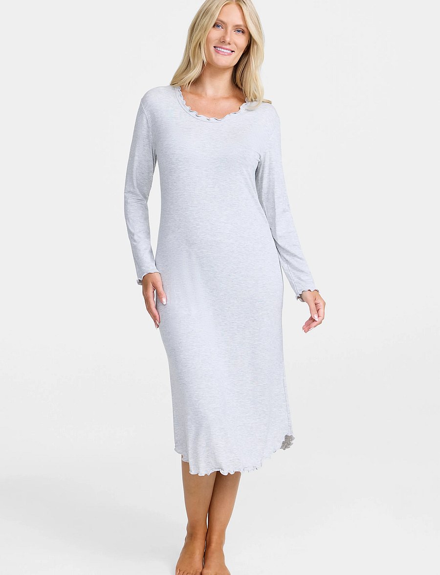 Damella of Sweden - Nightdress long sleeve Amelia - nightdresses - grey melange - 0