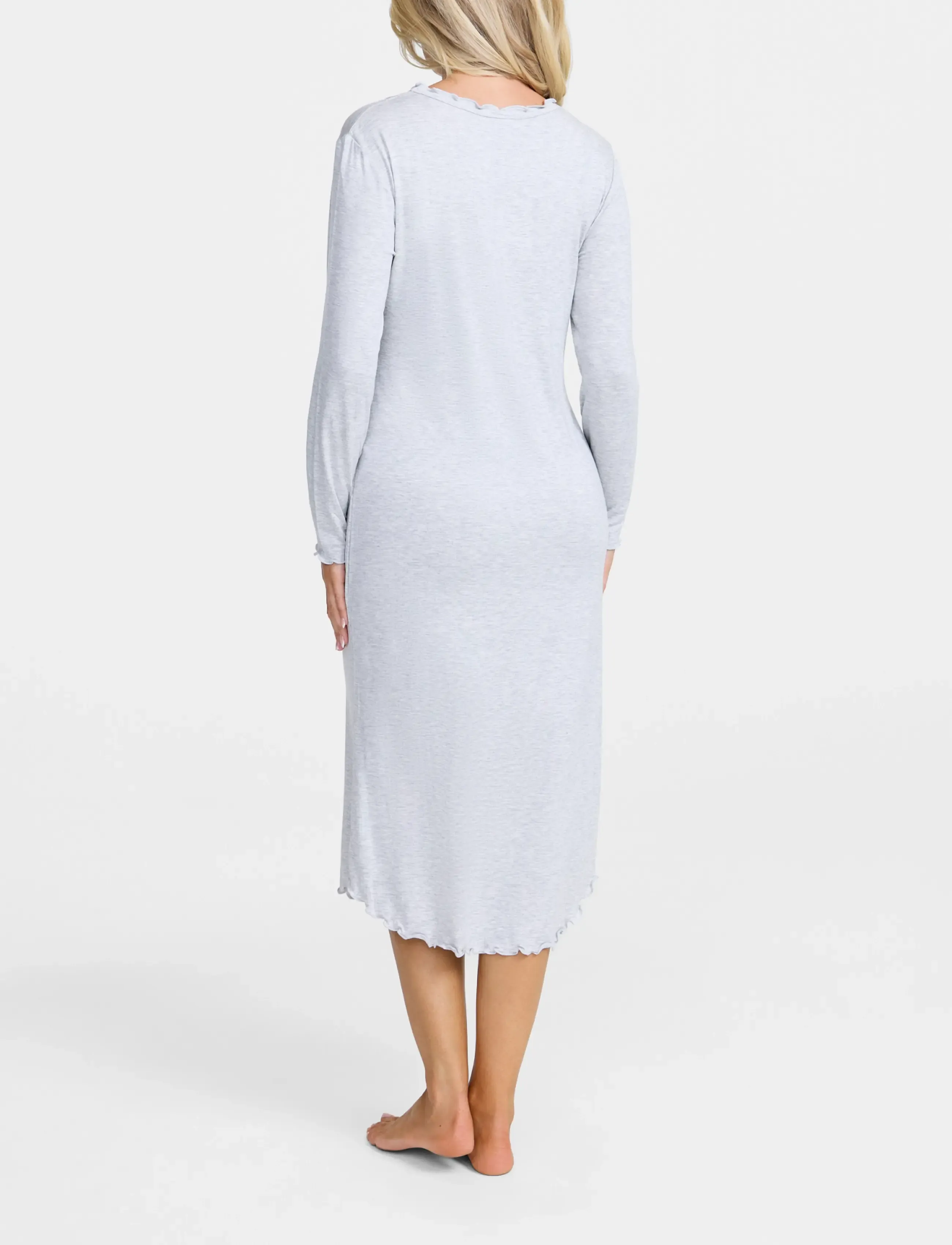 Damella of Sweden - Nightdress long sleeve Amelia - nightdresses - grey melange - 2