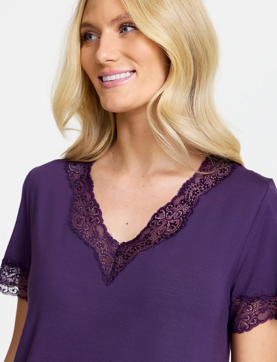 Damella of Sweden - Nightdress short sleeve - nachthemden - plum - 4