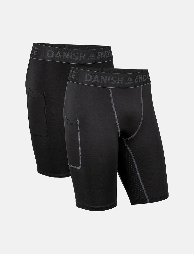 Danish Endurance - Power Compression Shorts (Men) 2-pack - løbeshorts - multicolor (1x black, 1x black/grey) - 1