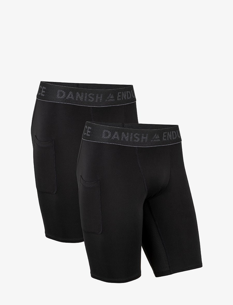 Danish Endurance - Power Compression Shorts (Men) 2-pack - bėgimo šortai - black - 1