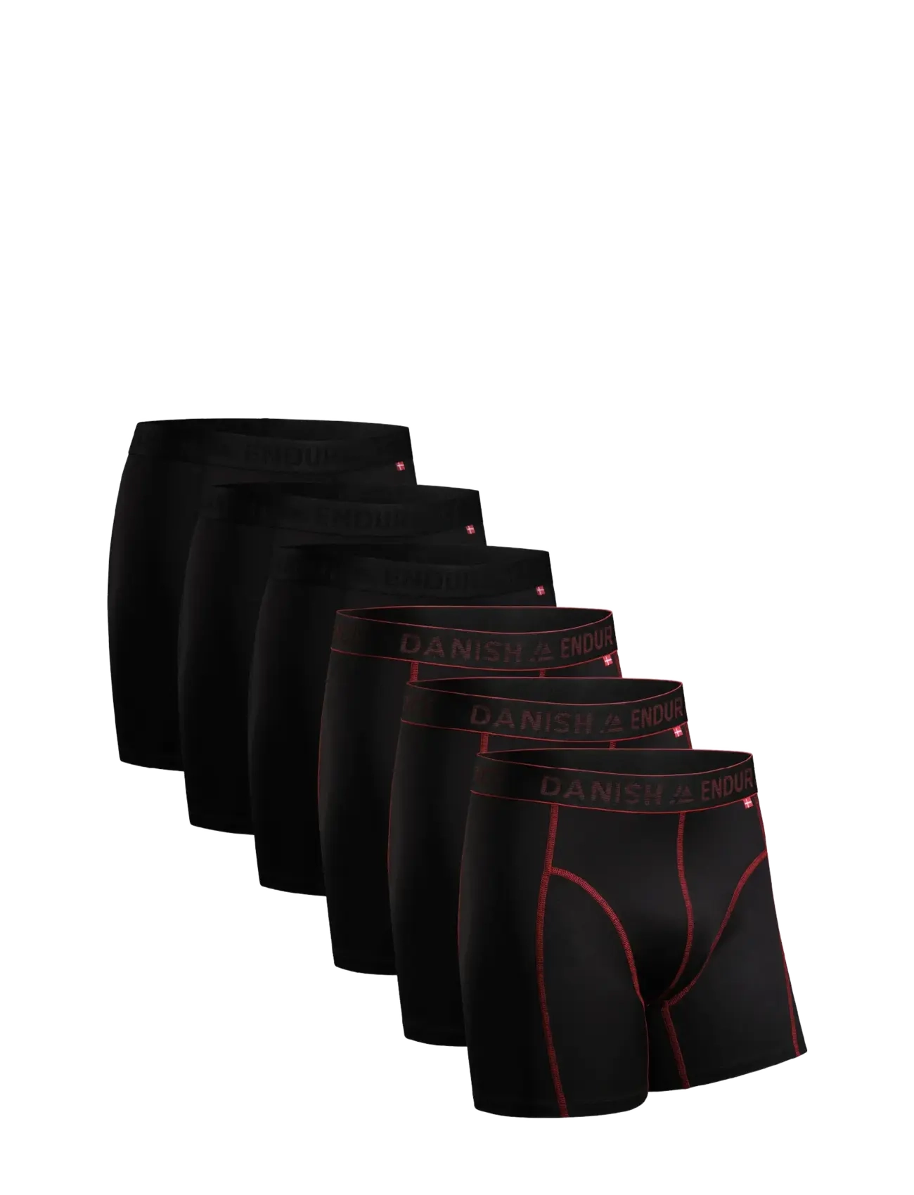 Danish Endurance Sports Trunks (Men) 6-pack - Undertøj - MC (3XBLACK, 3XBLACK/RED SEAMS) / black