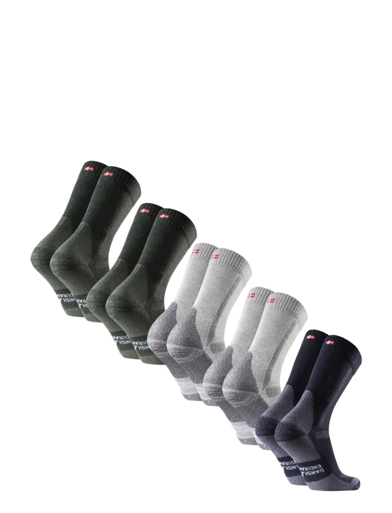 Danish Endurance - Classic Hiking Crew Socks 5-pack MC (2xGreen, 2xLight Grey, 1xNavy) 43-47 - mc (2xgreen, 2xlight grey, 1xnavy - 2