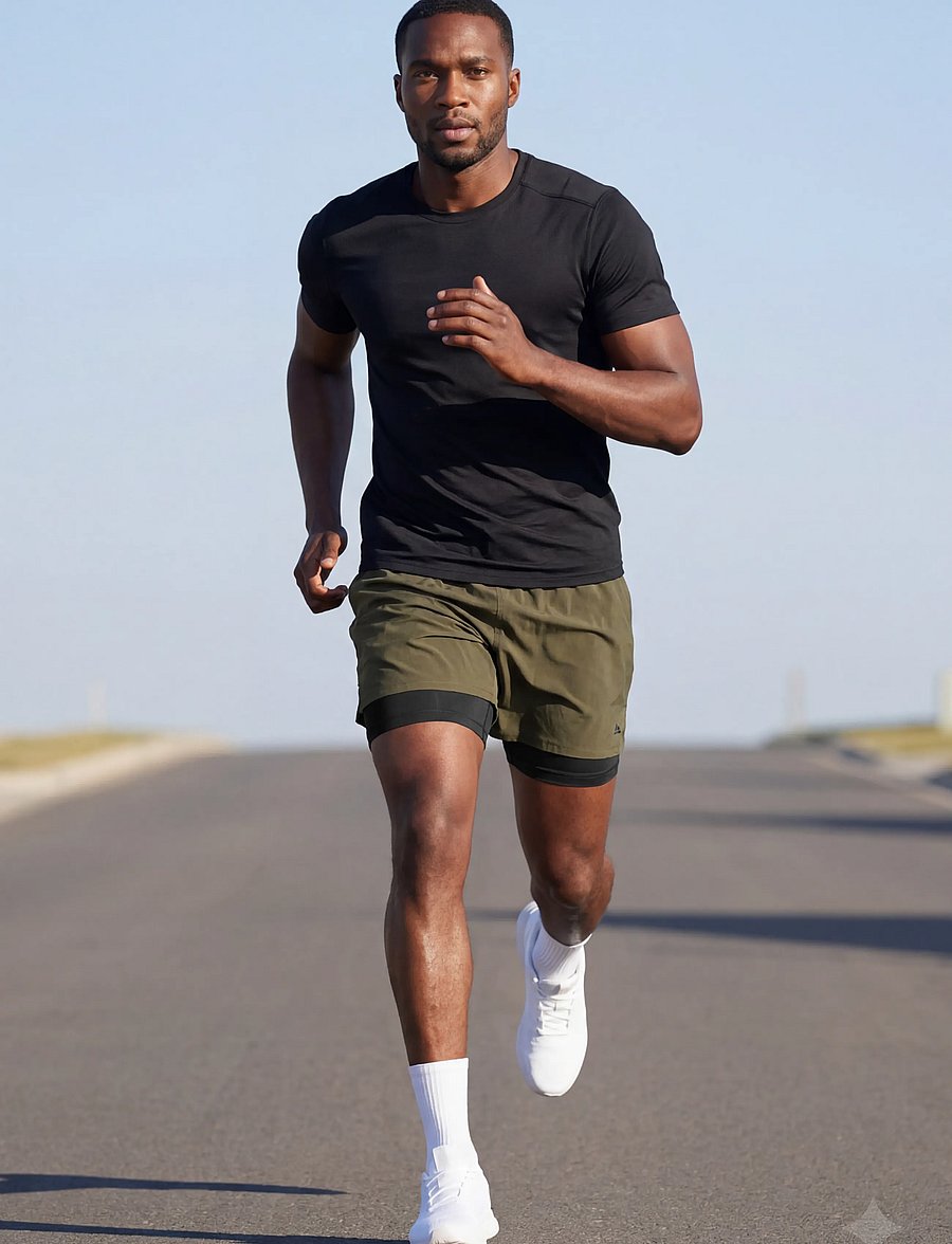 Danish Endurance - Momentum 2in1 Shorts (Men) - løbeshorts - dark olive - 4