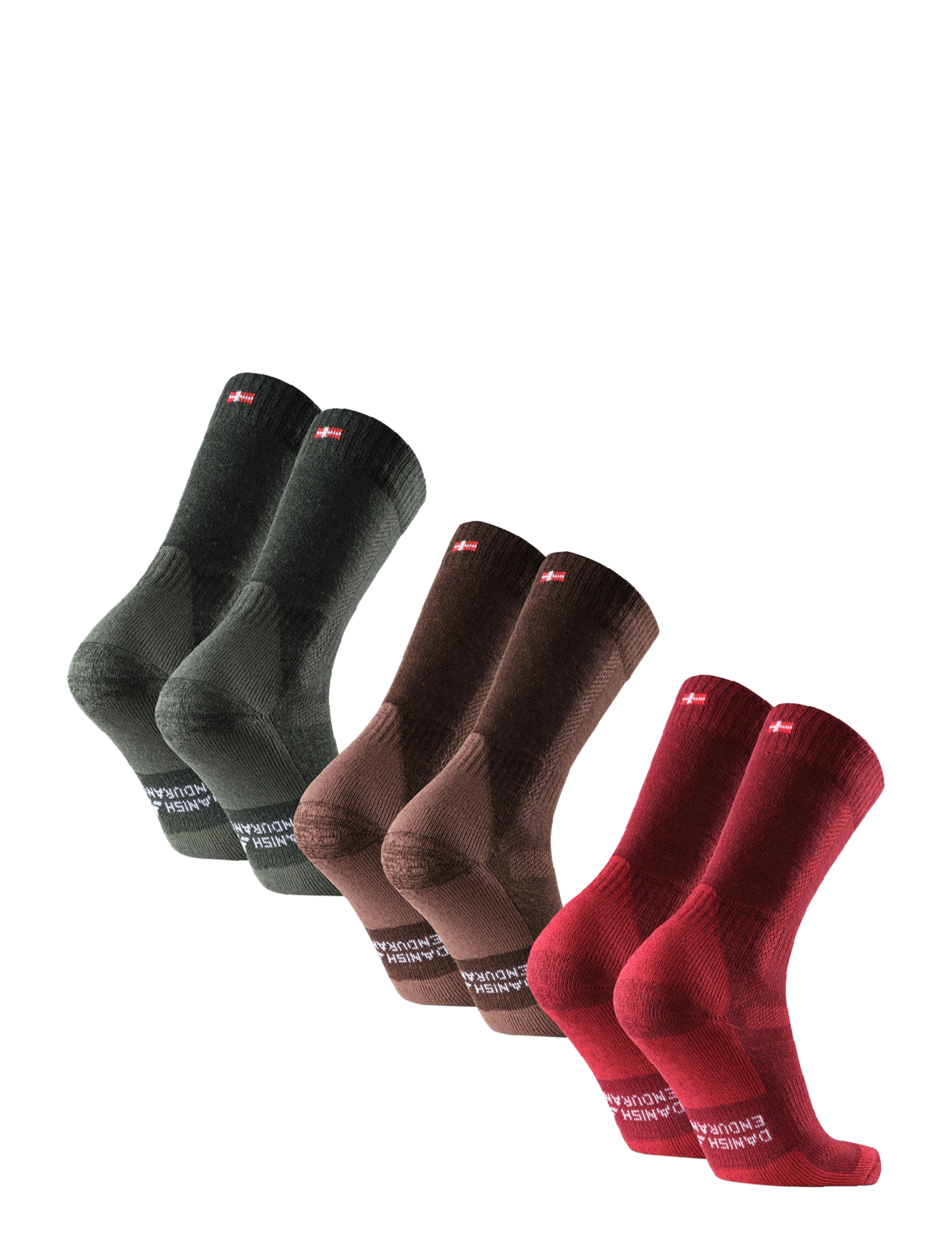 Danish Endurance - Classic Hiking Crew Socks 3-pack - sportstrømper - multicolor (green, brown, red) - 2