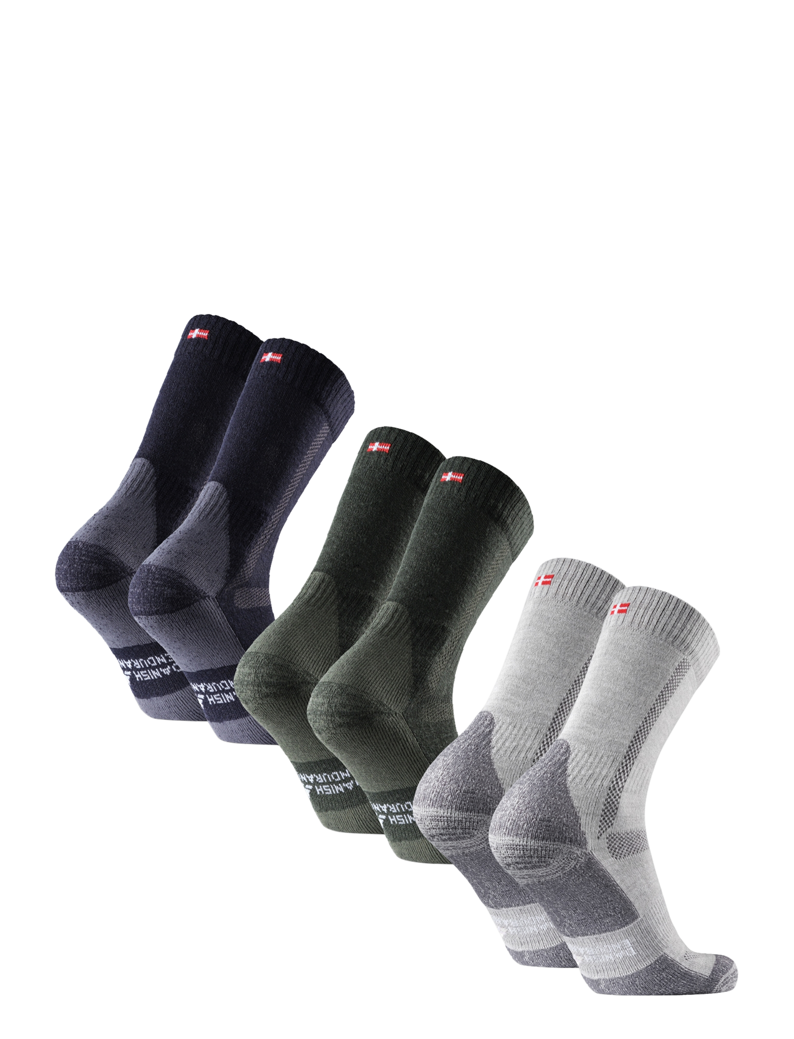 Danish Endurance - Classic Hiking Crew Socks 3-pack - spordisokid - multicolor (1x green, 1x grey, 1x navy blue) - 2