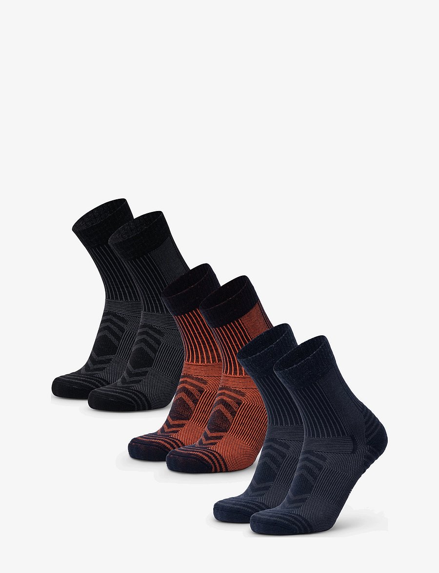 Danish Endurance - Light Hiking Crew Socks 3-pack - urheilusukat - mc (1xnavy/orange, 1xblack, 1xnavy) - 1
