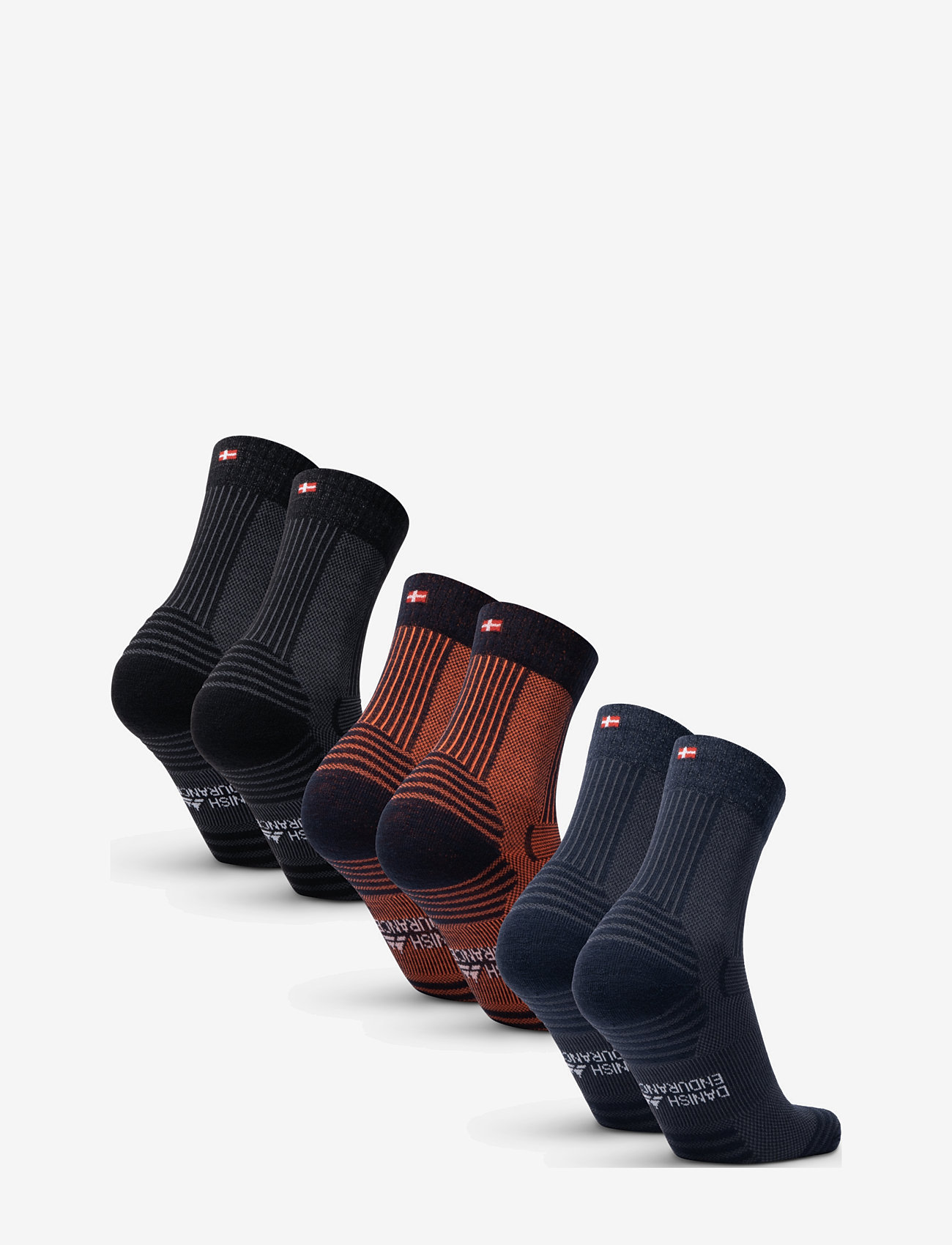 Danish Endurance - Light Hiking Crew Socks 3-pack - träningsstrumpor - mc (1xnavy/orange, 1xblack, 1xnavy) - 2