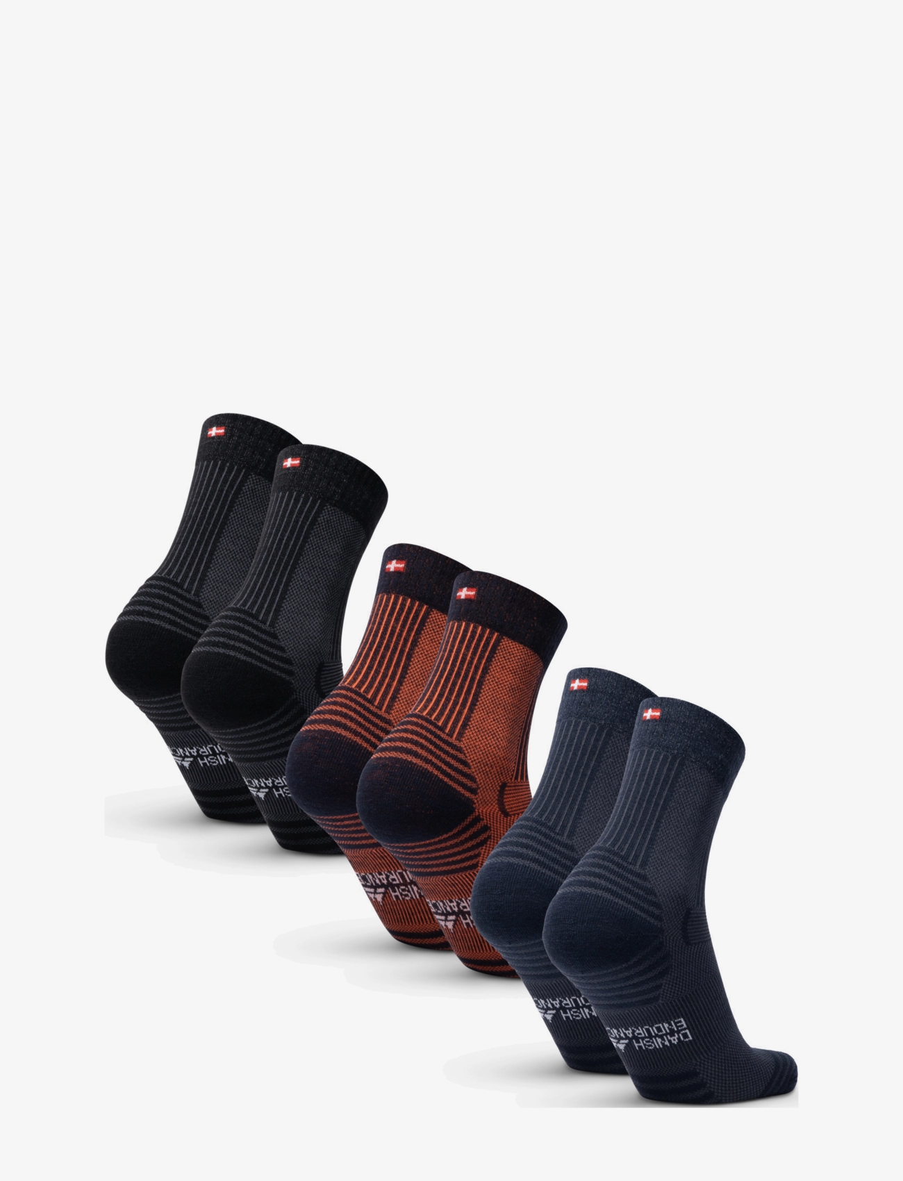 Danish Endurance - Light Hiking Crew Socks 3-pack - urheilusukat - mc (1xnavy/orange, 1xblack, 1xnavy) - 2