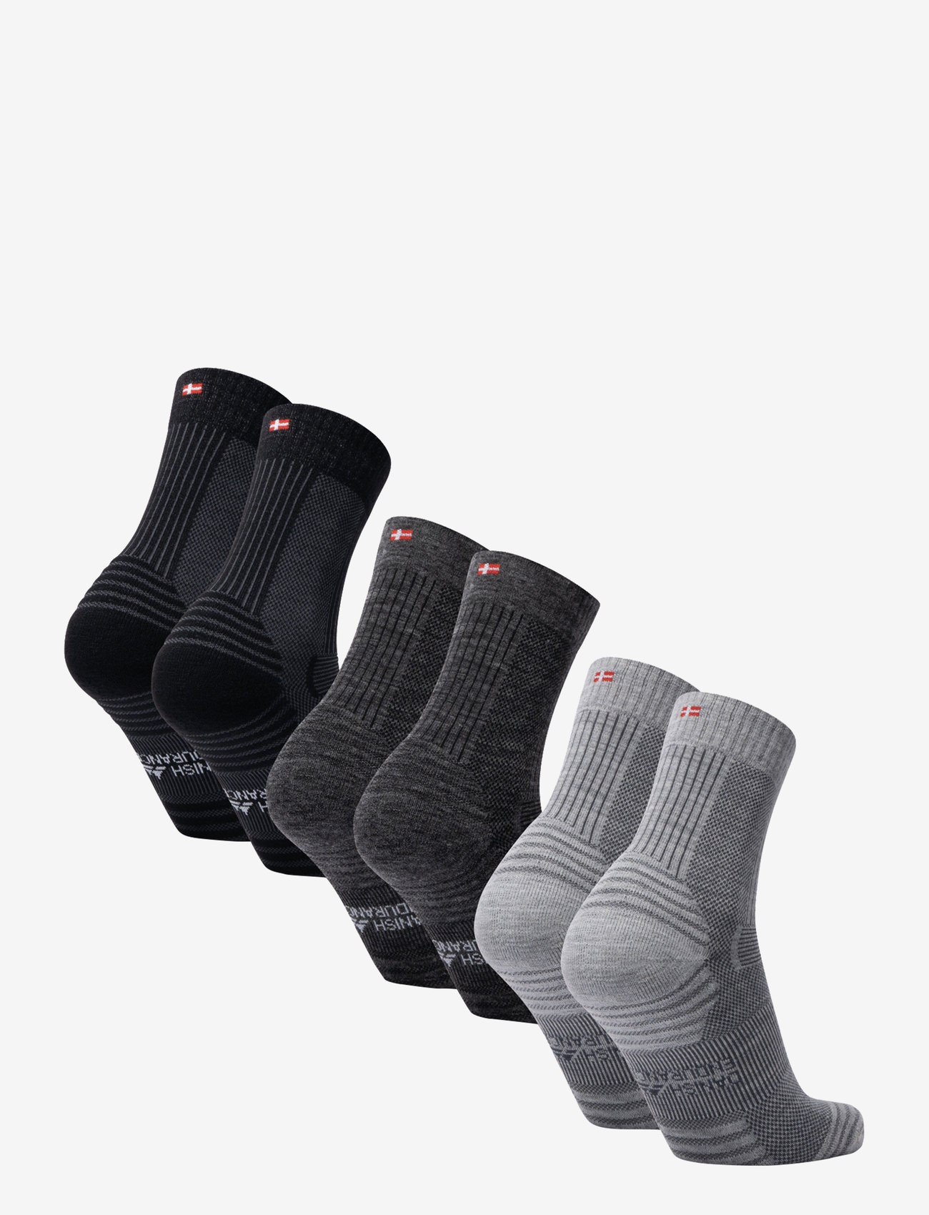Danish Endurance - Hiking Light Socks 3-pack - träningsstrumpor - multicolor (1x light grey, 1x dark grey, 1x black) - 2