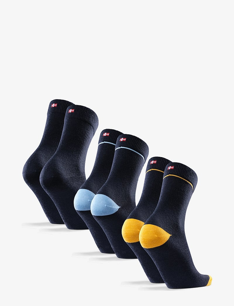 Danish Endurance - Merino Dress Socks 3-pack - träningsstrumpor - multicolor (navy w. yellow/solid navy/navy w. blue) - 2